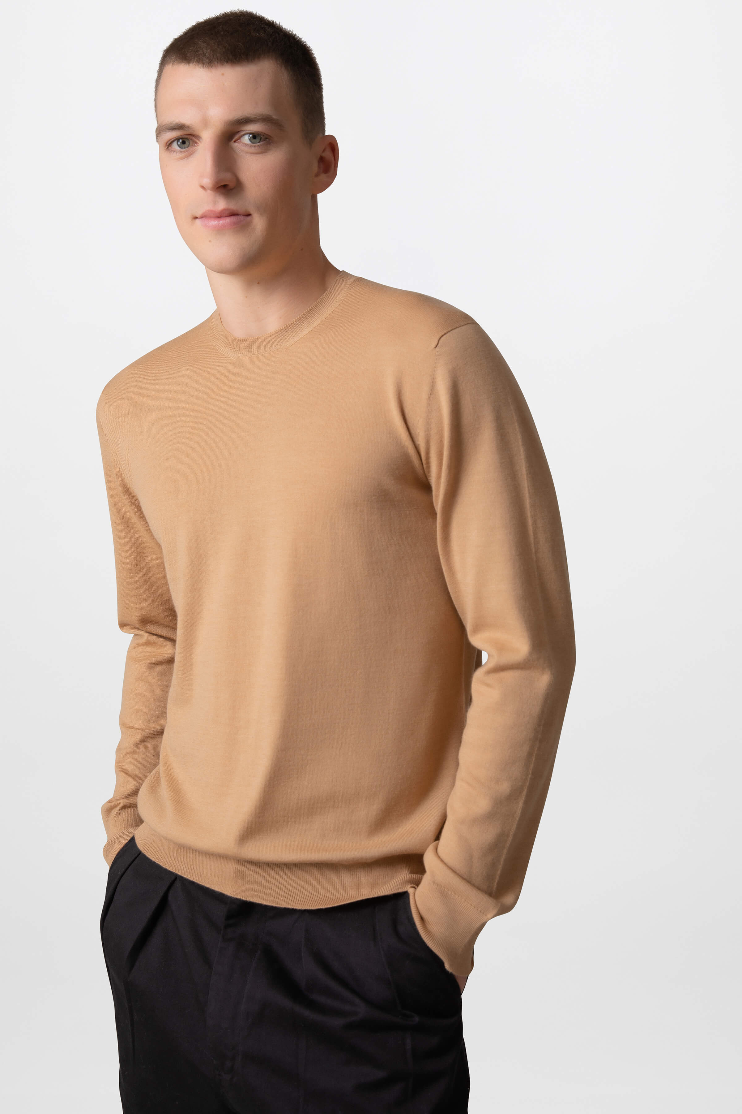 Merino Round Neck Camel Jumper