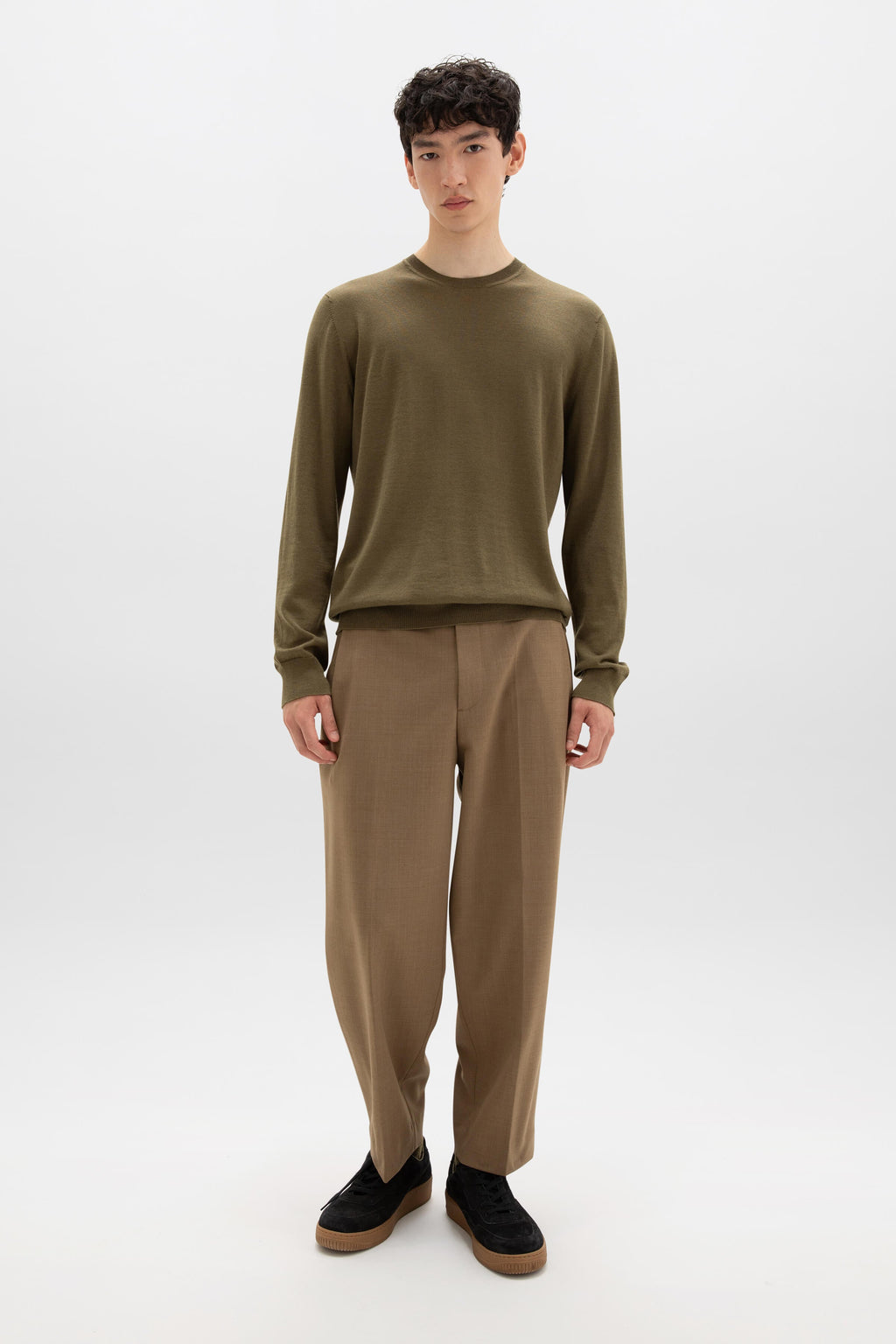 Merino Round Neck Olive Green Jumper