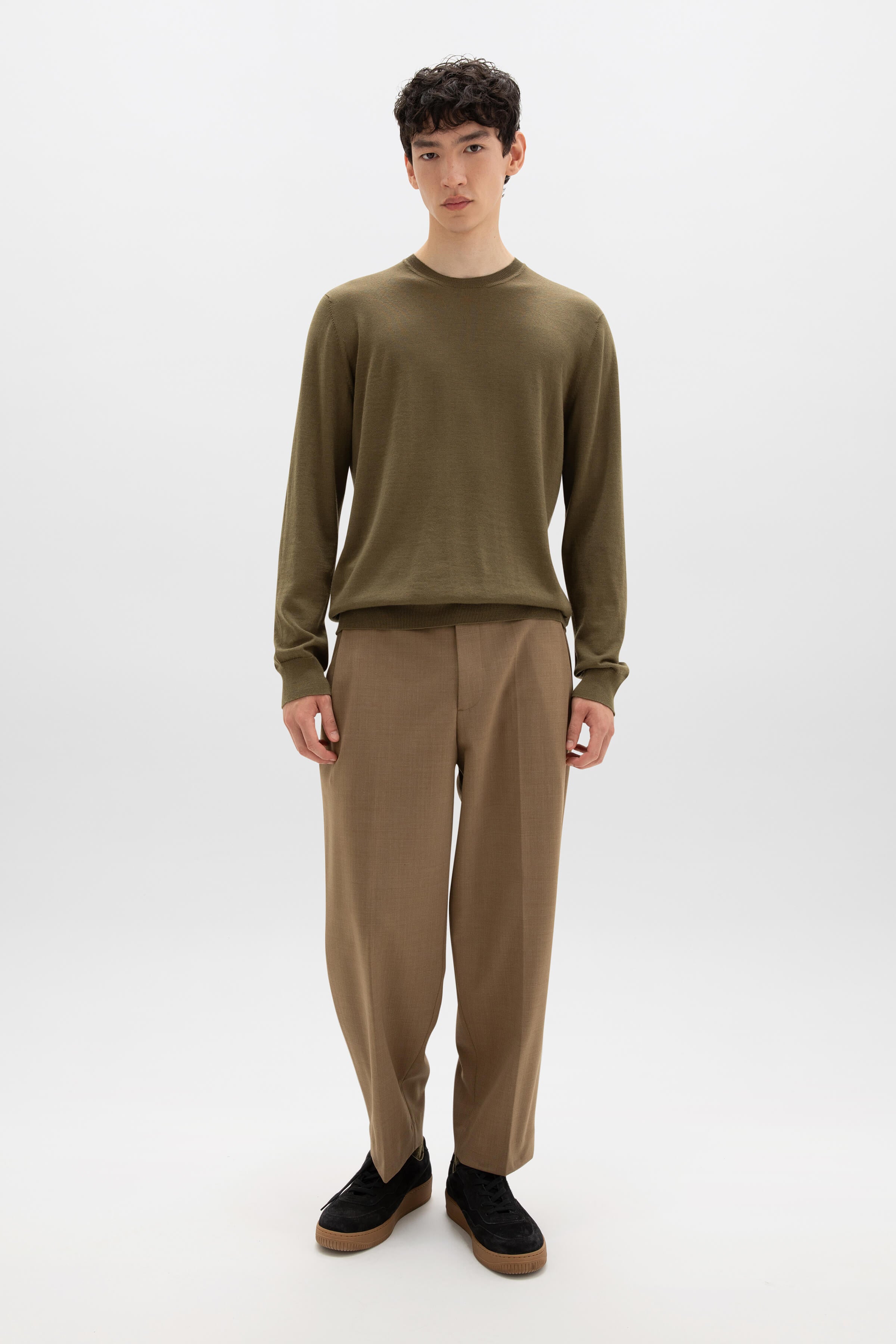 Merino Round Neck Olive Green Jumper