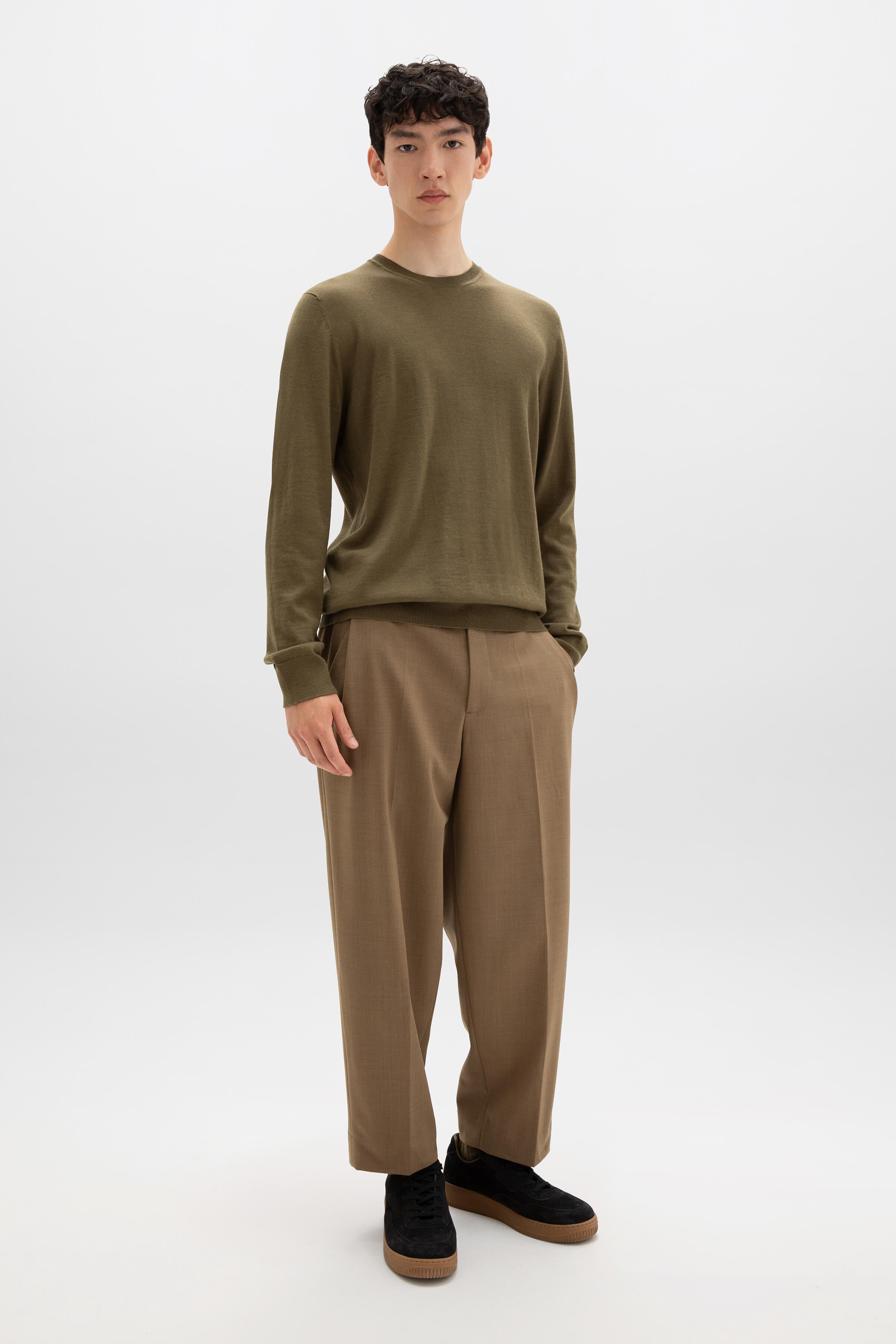 Merino Round Neck Olive Green Jumper