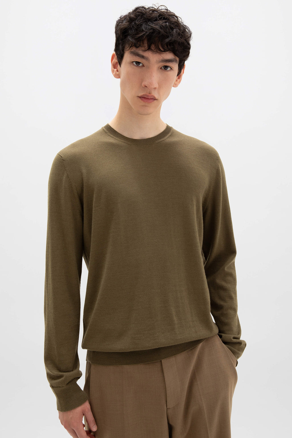 Merino Round Neck Olive Green Jumper