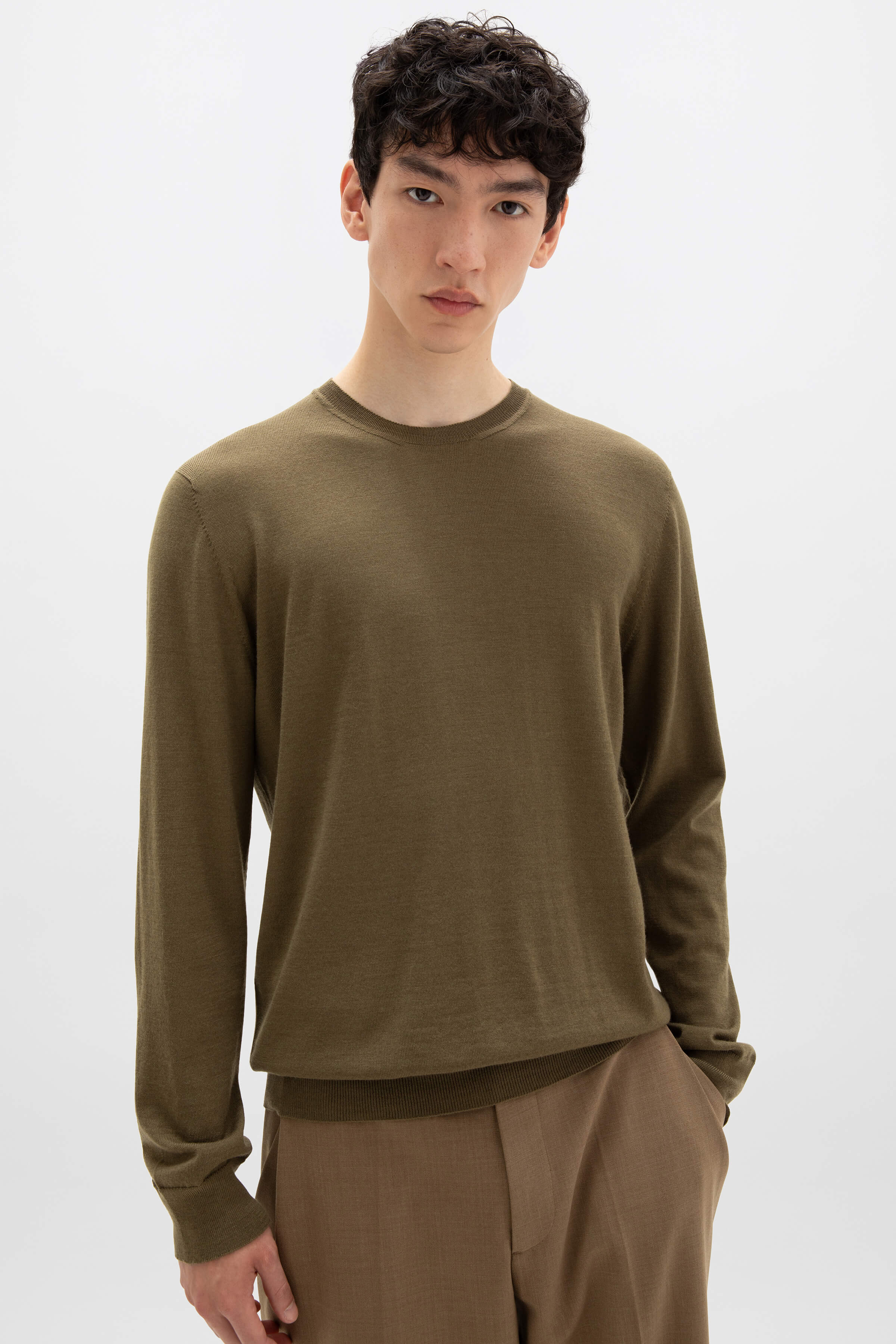 Merino Round Neck Olive Green Jumper