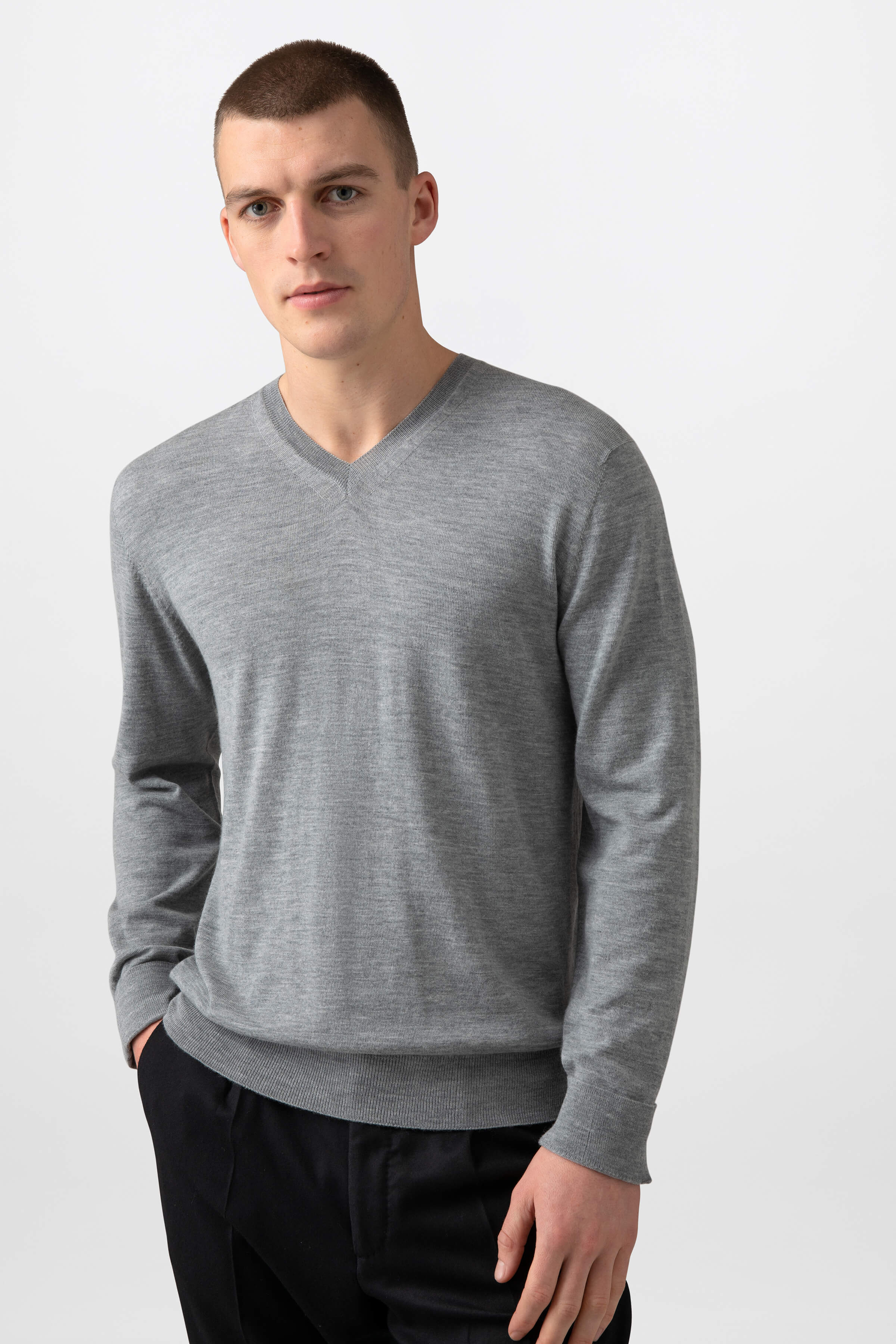 Superfine Merino V Neck Light Grey Jumper