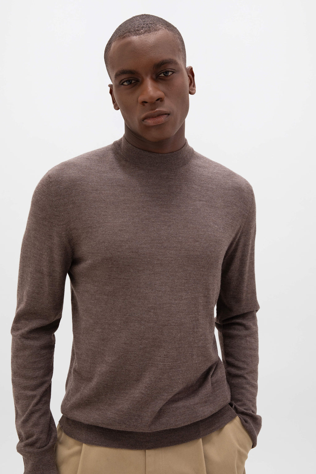 Mock Turtle Neck Merino Light Brown Jumper