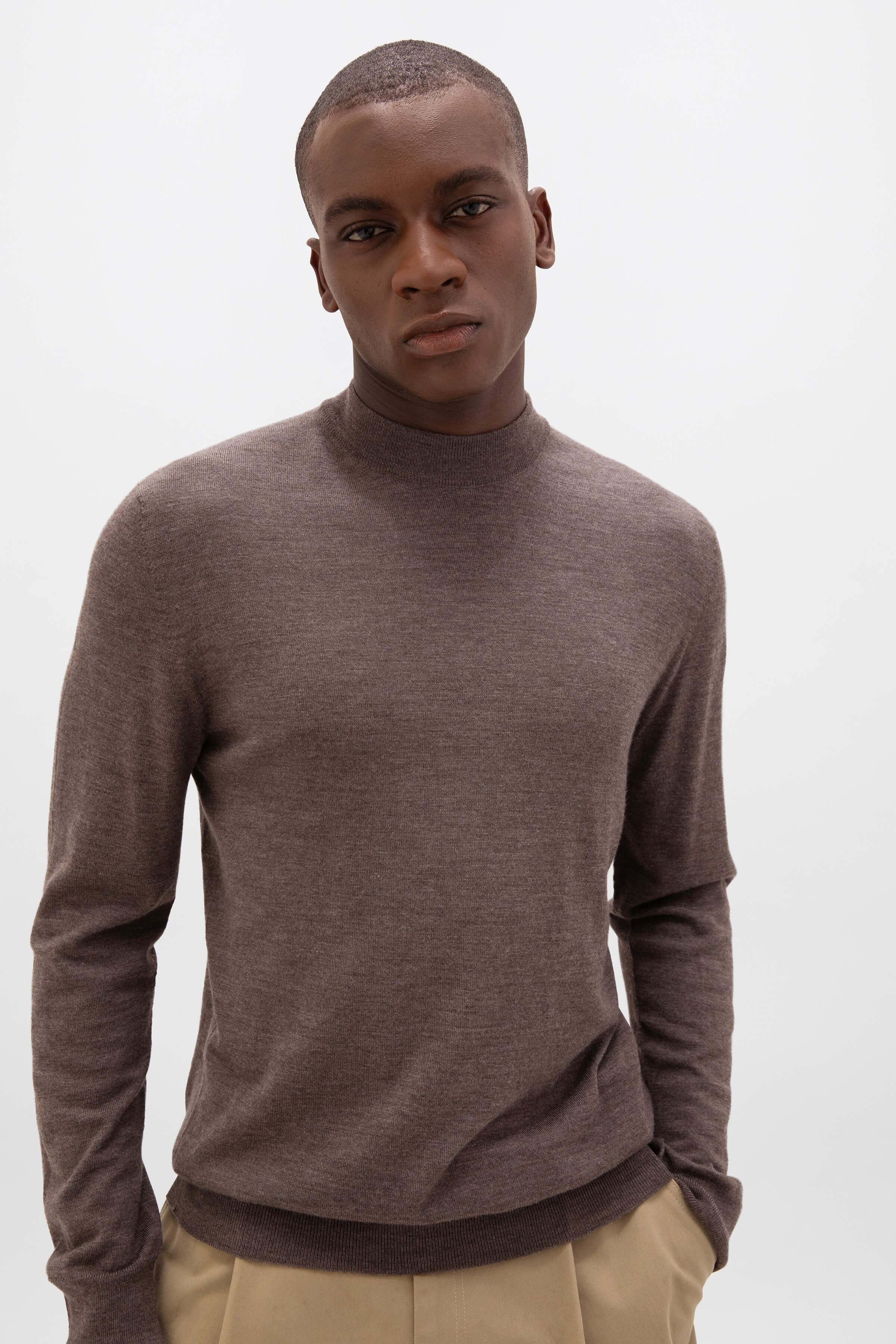 Mock Turtle Neck Merino Light Brown Jumper