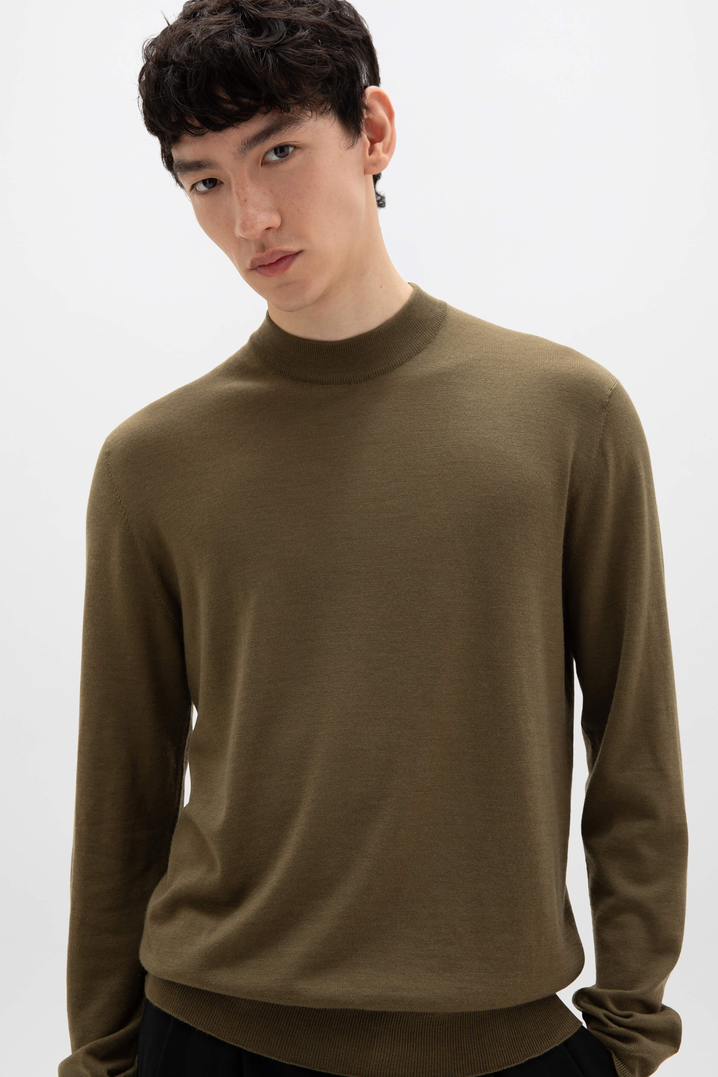 Mock Turtle Neck Merino Olive Green Jumper