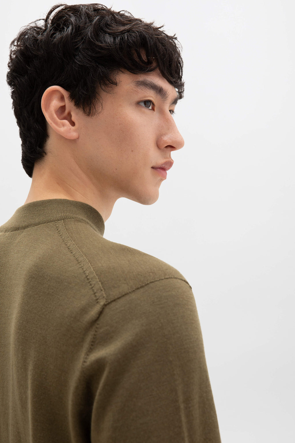 Mock Turtle Neck Merino Olive Green Jumper