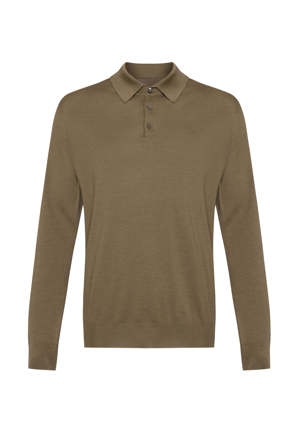 Merino Long Sleeve Olive Green Poloshirt
