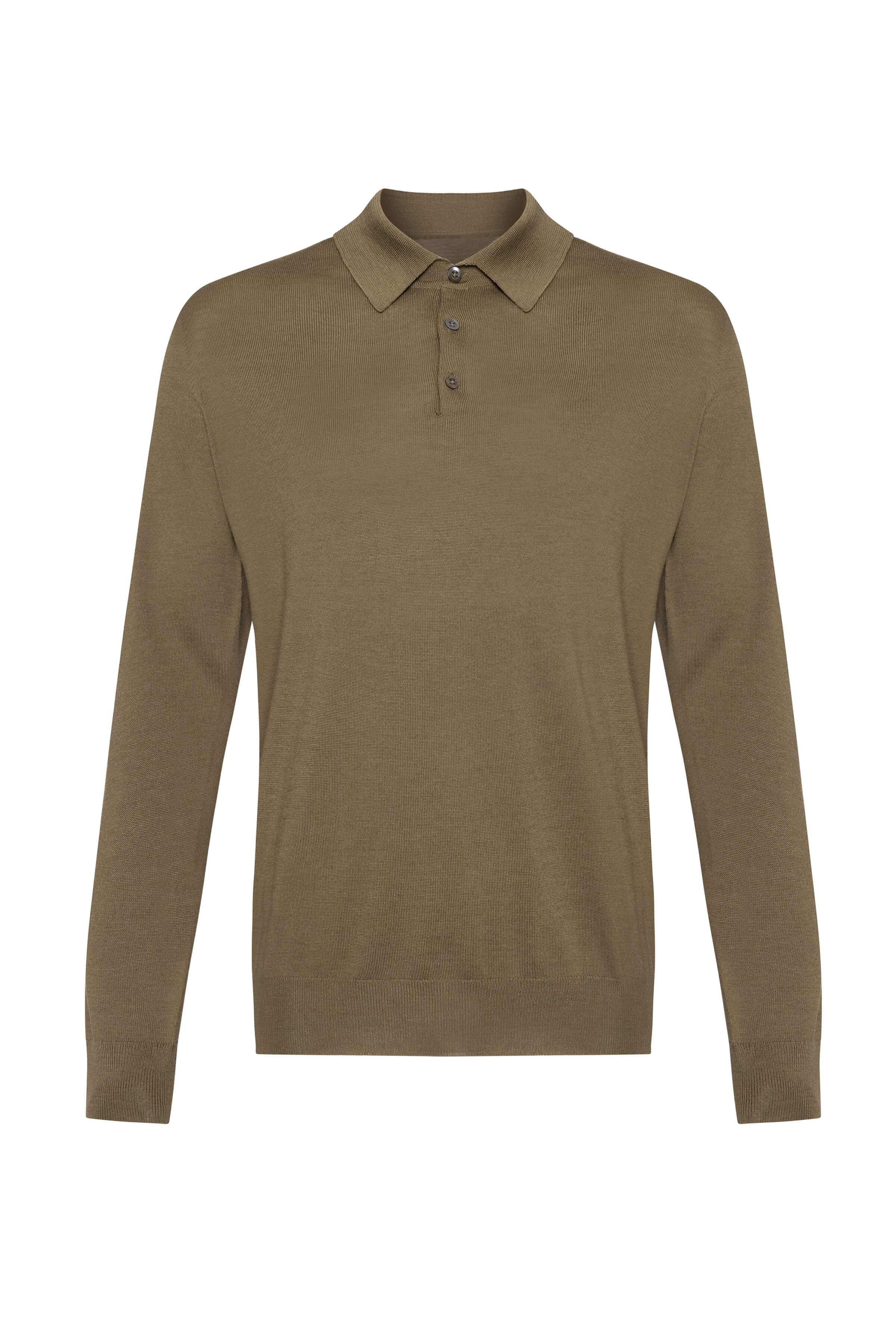 Merino Long Sleeve Olive Green Poloshirt