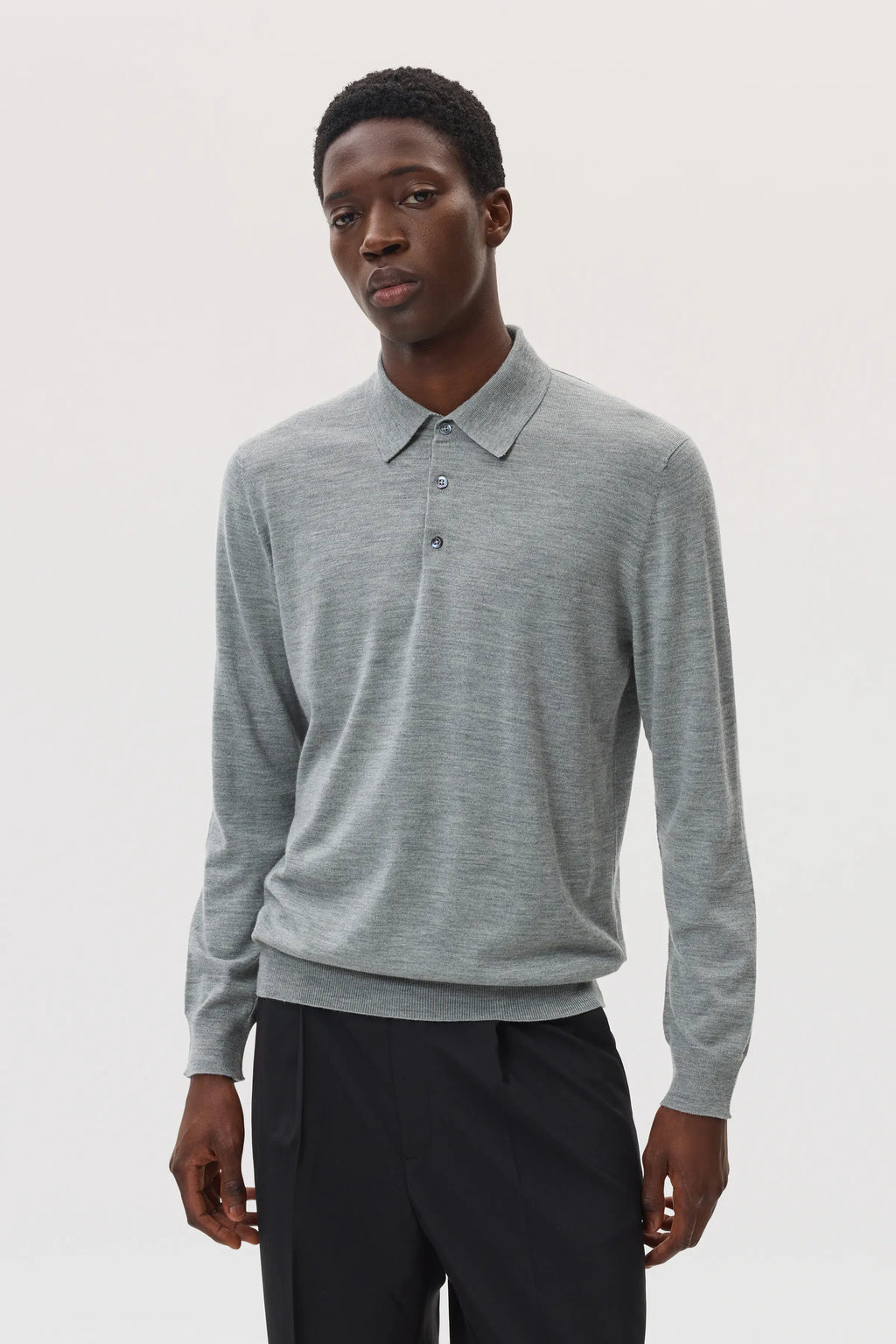 Merino Long Sleeve Light Grey Polo Shirt