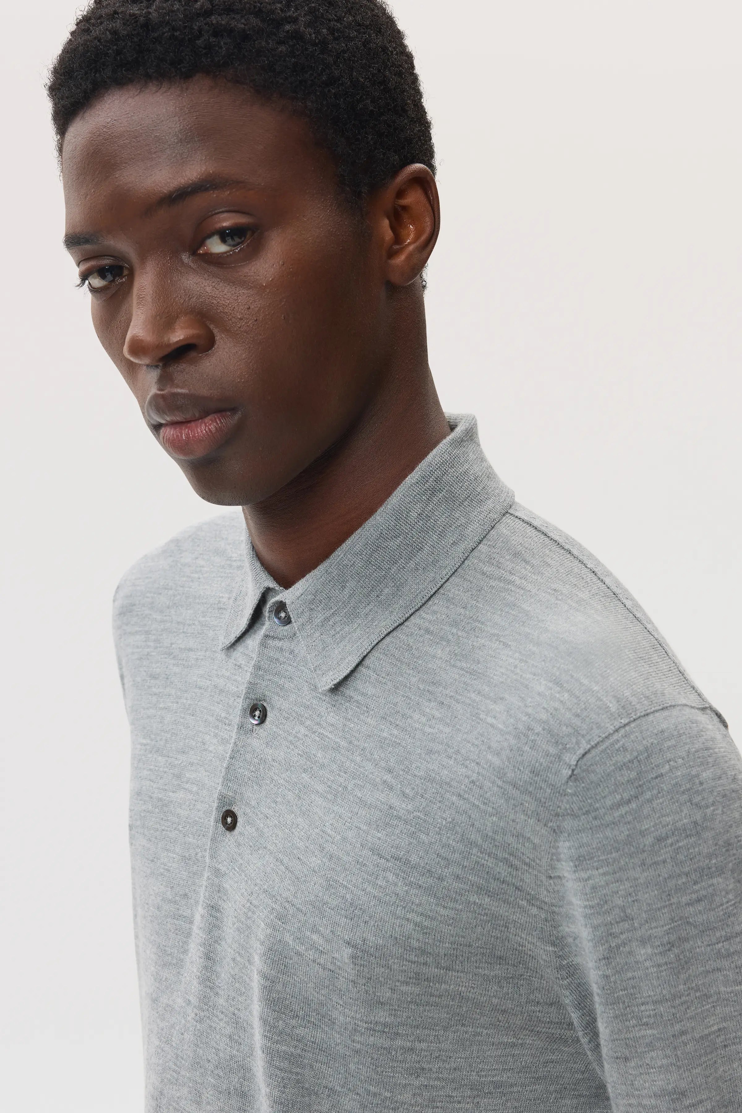 Merino Long Sleeve Light Grey Polo Shirt