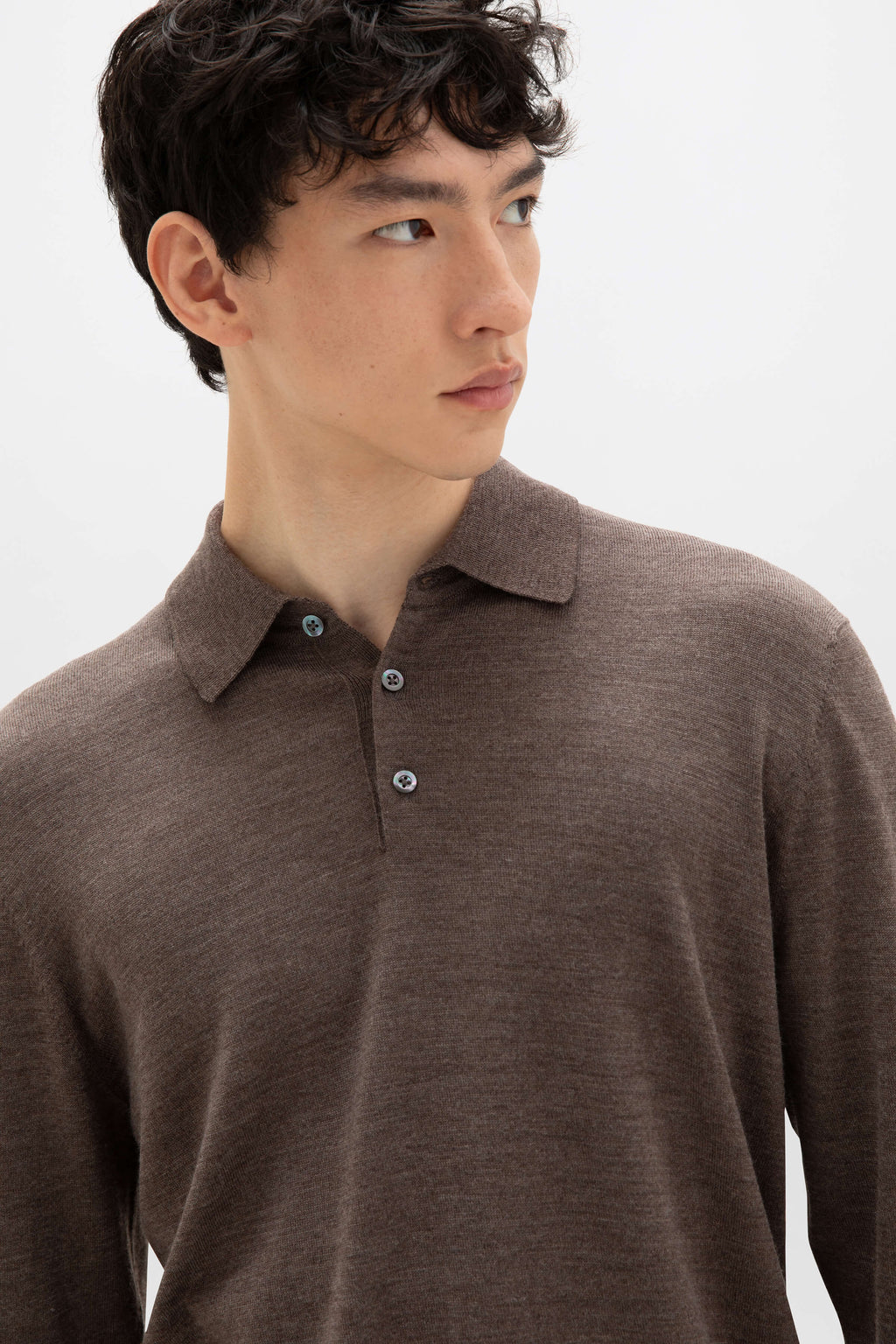 Merino Long Sleeve Light Brown Polo Shirt