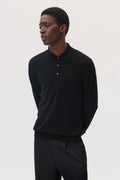 Merino Long Sleeve Black Polo Shirt