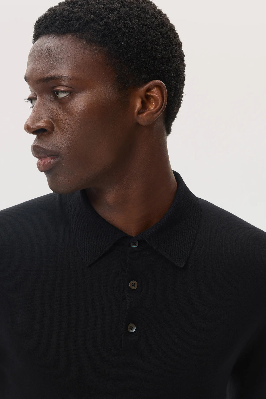 Merino Long Sleeve Black Polo Shirt