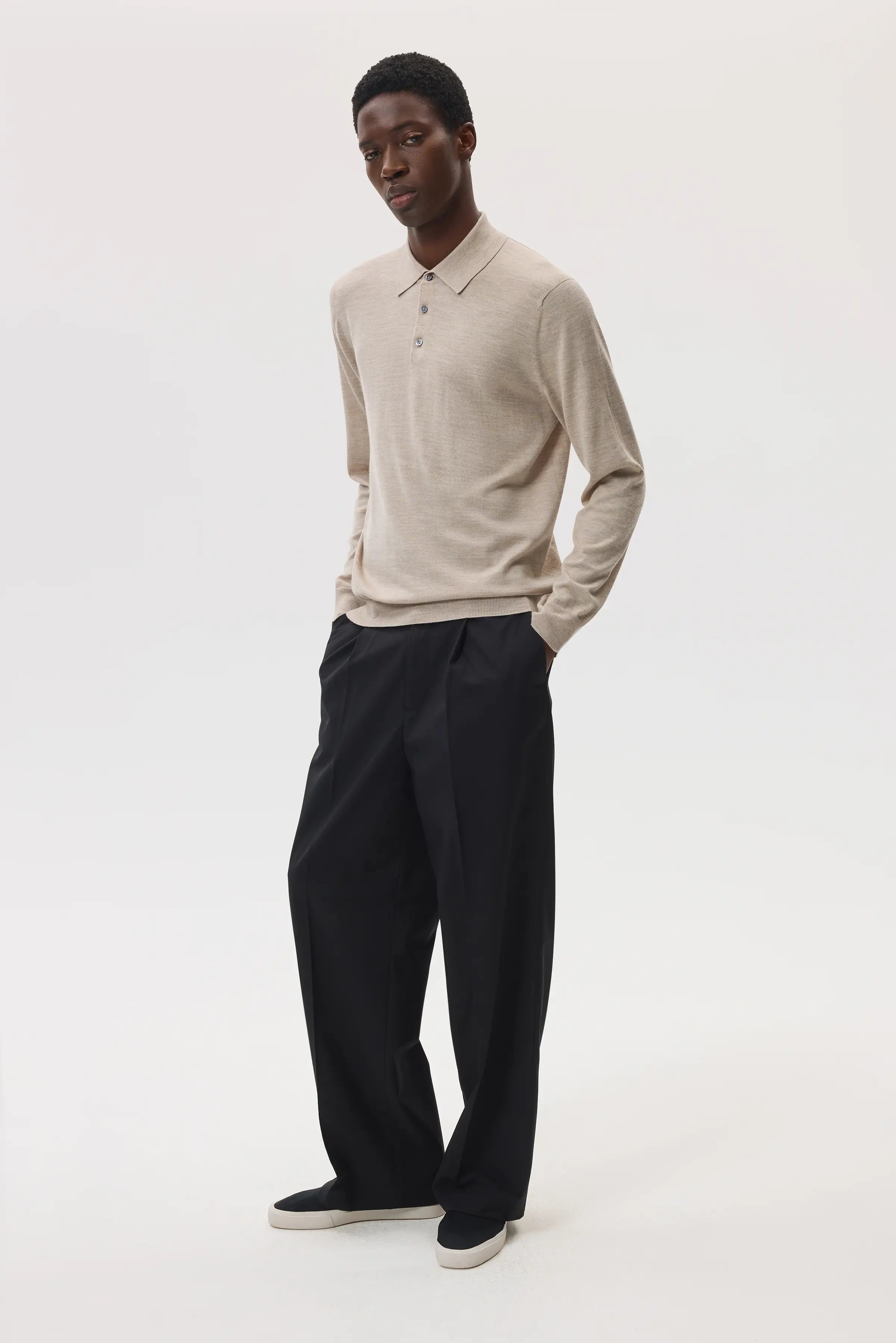 Merino Long Sleeve Natural Polo Shirt