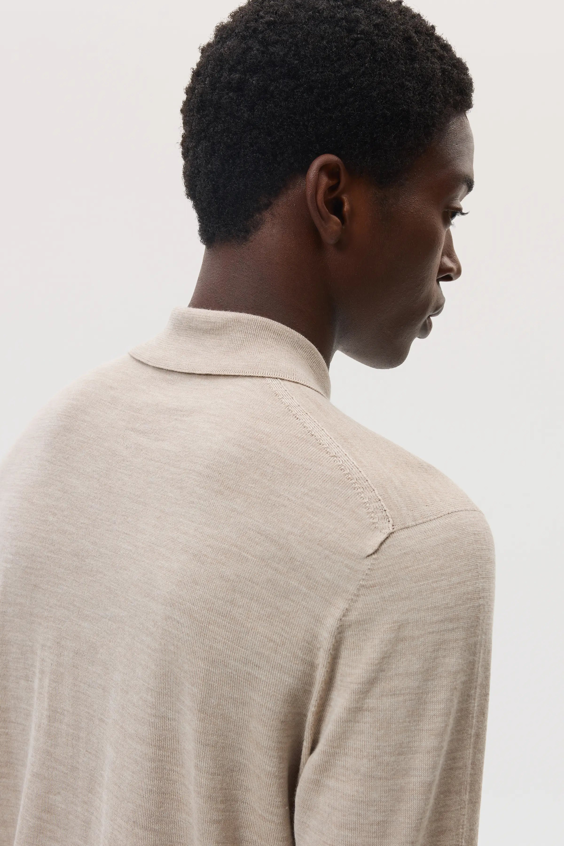 Merino Long Sleeve Natural Polo Shirt