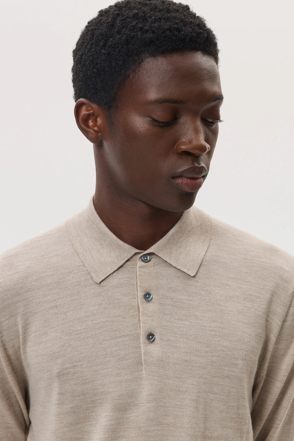 Merino Long Sleeve Natural Polo Shirt