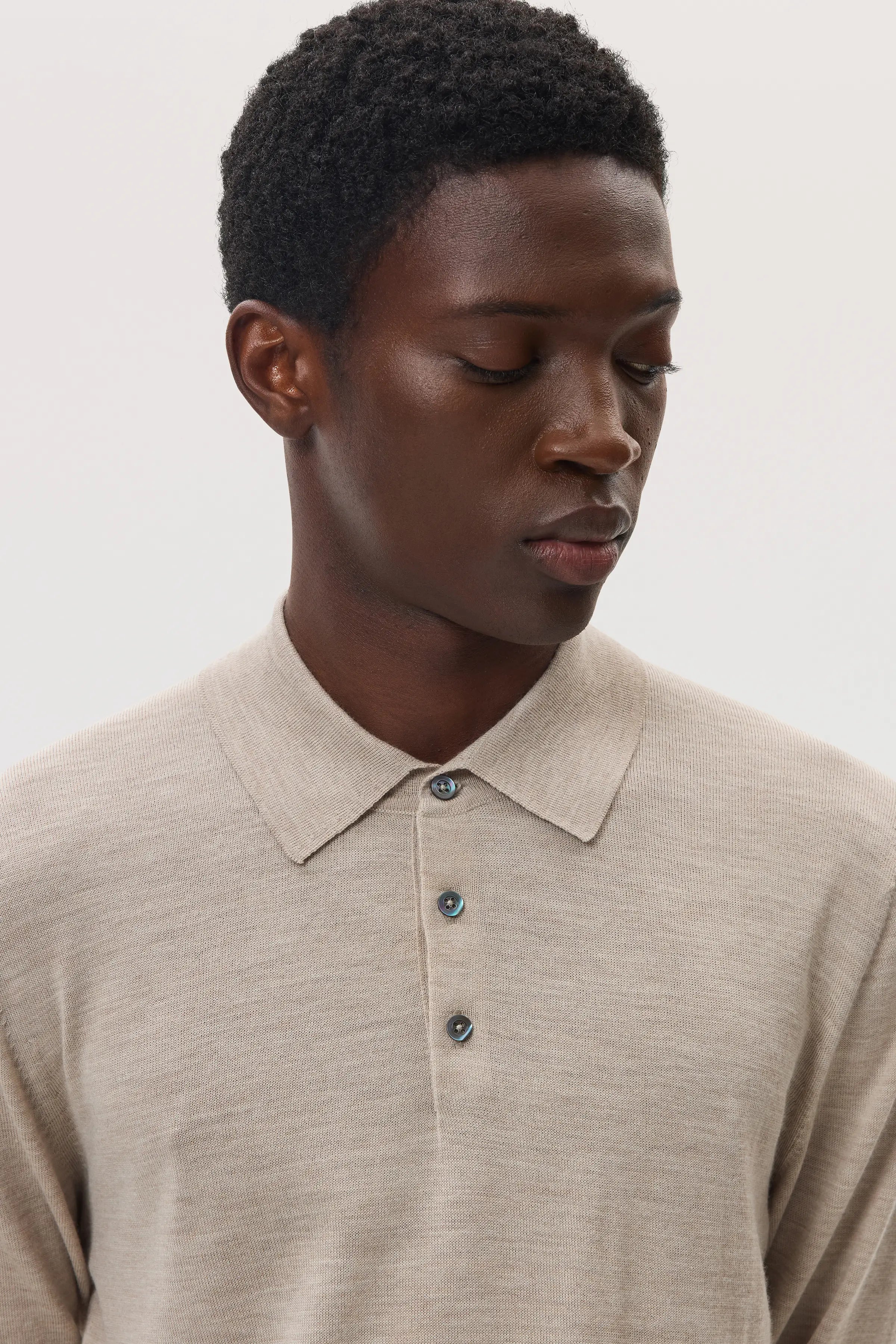 Merino Long Sleeve Natural Polo Shirt