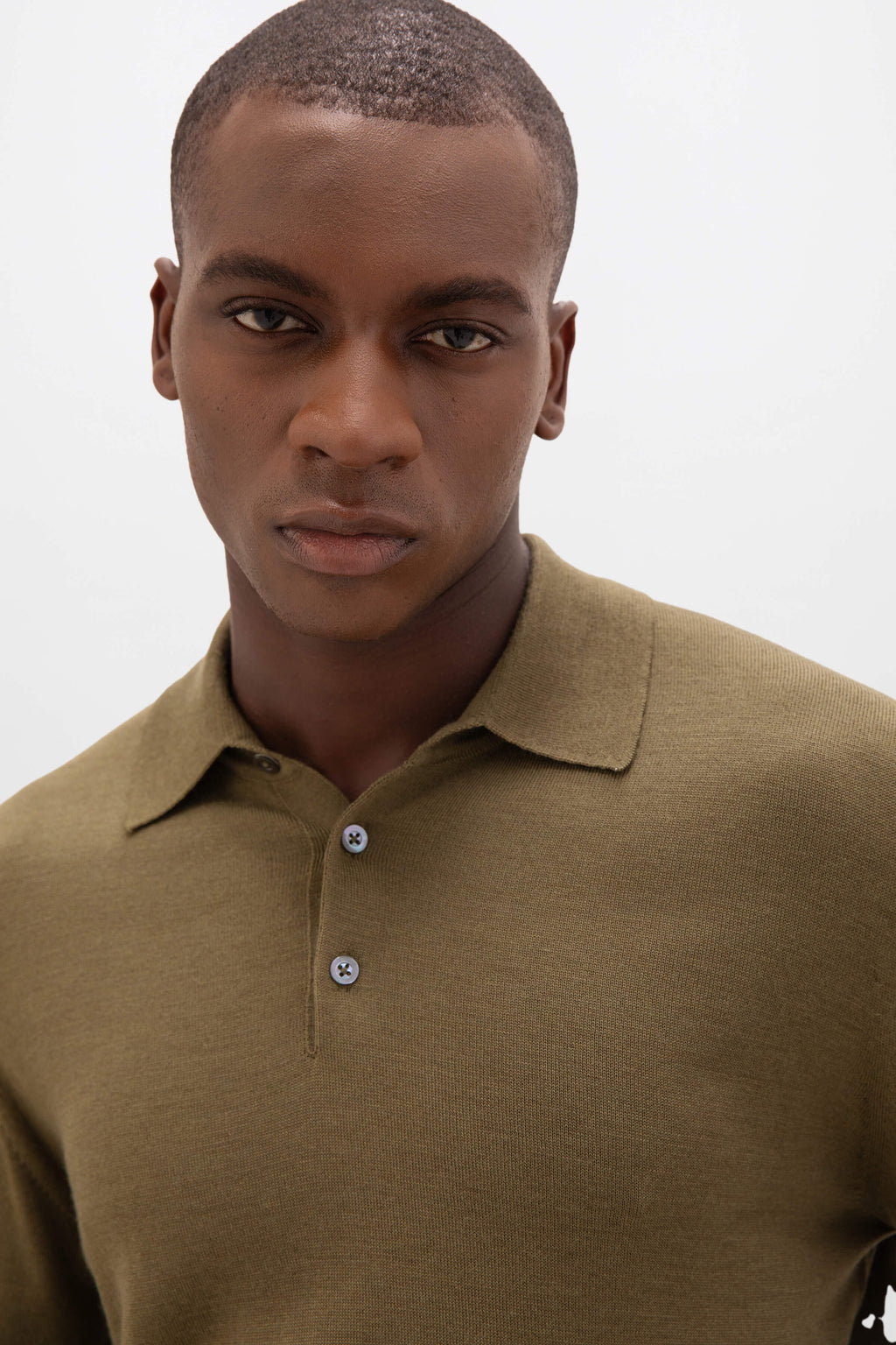 Merino Long Sleeve Olive Green Poloshirt