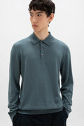 Merino Long Sleeve Blue Polo Shirt