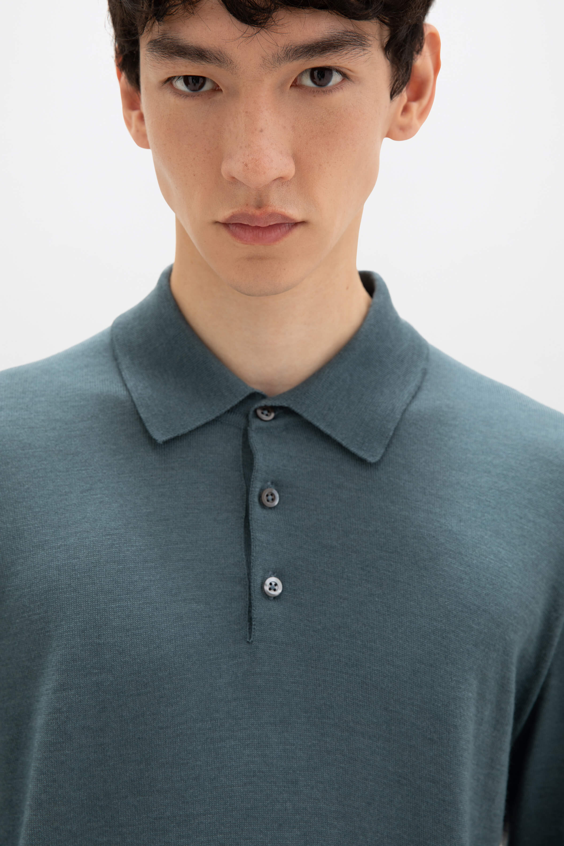 Merino Long Sleeve Blue Polo Shirt