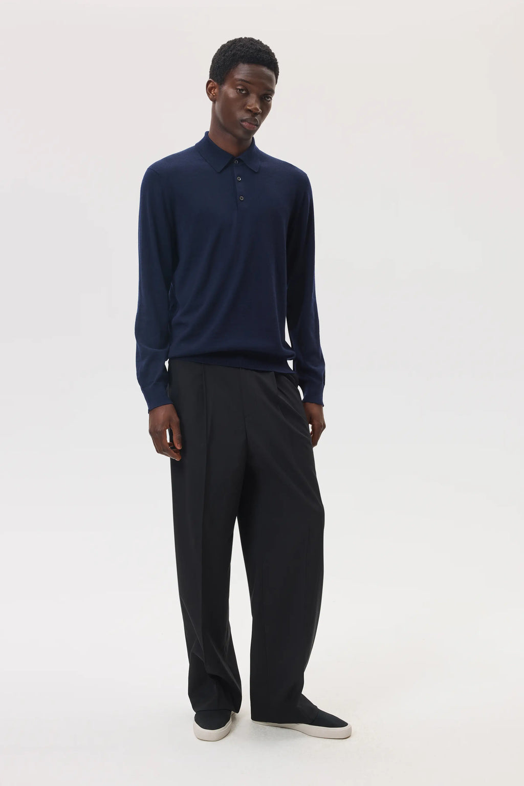 Merino Long Sleeve Dark Navy Polo Shirt