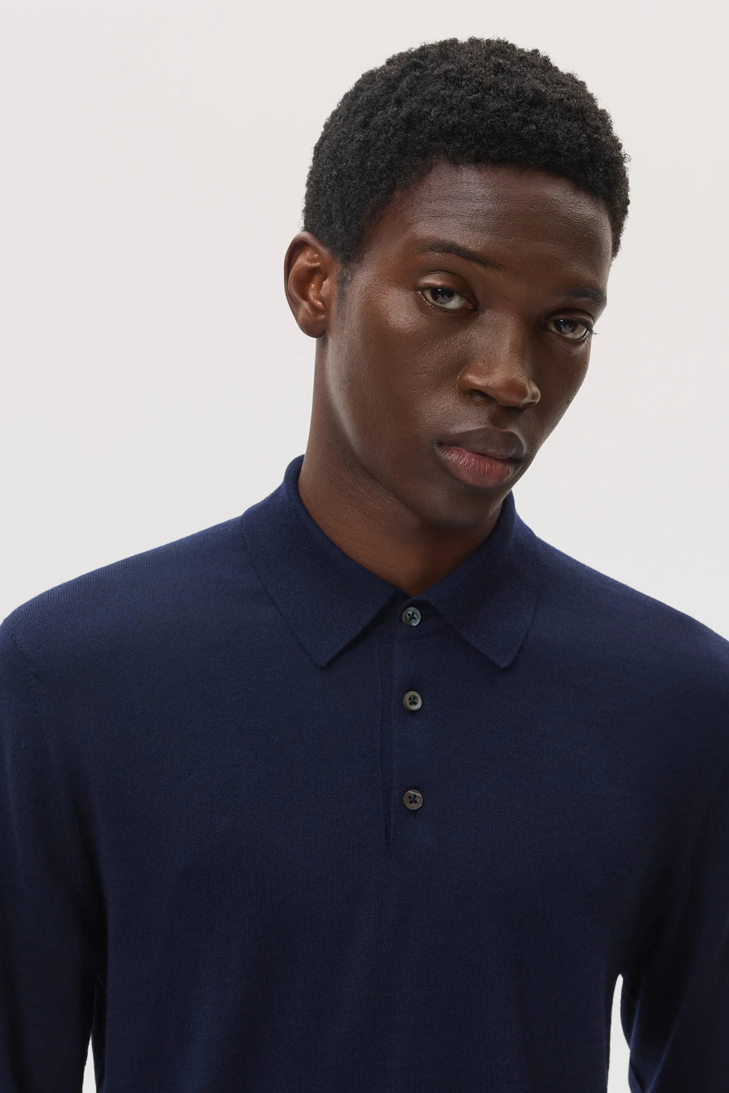 Merino Long Sleeve Dark Navy Polo Shirt