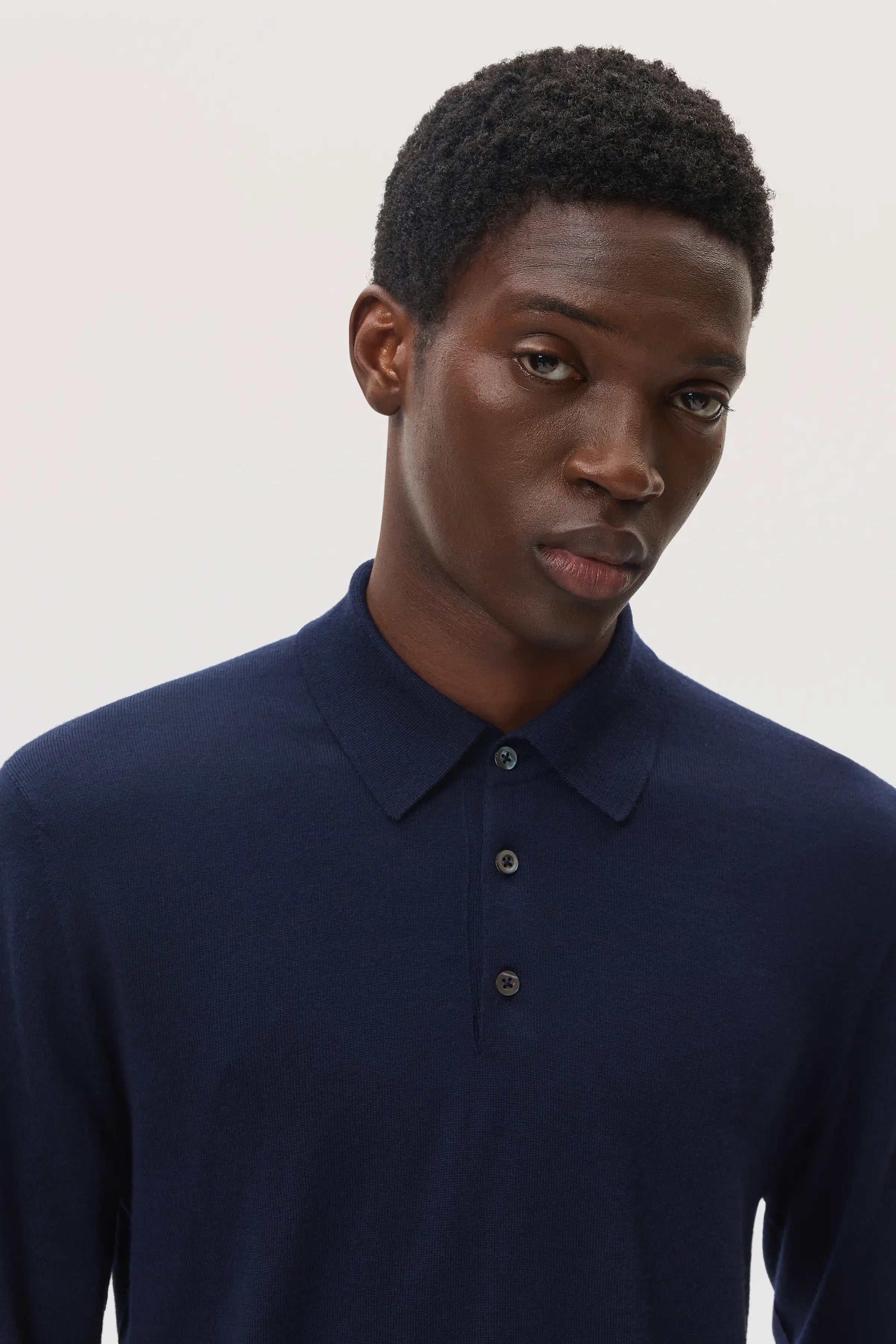 Merino Long Sleeve Dark Navy Polo Shirt