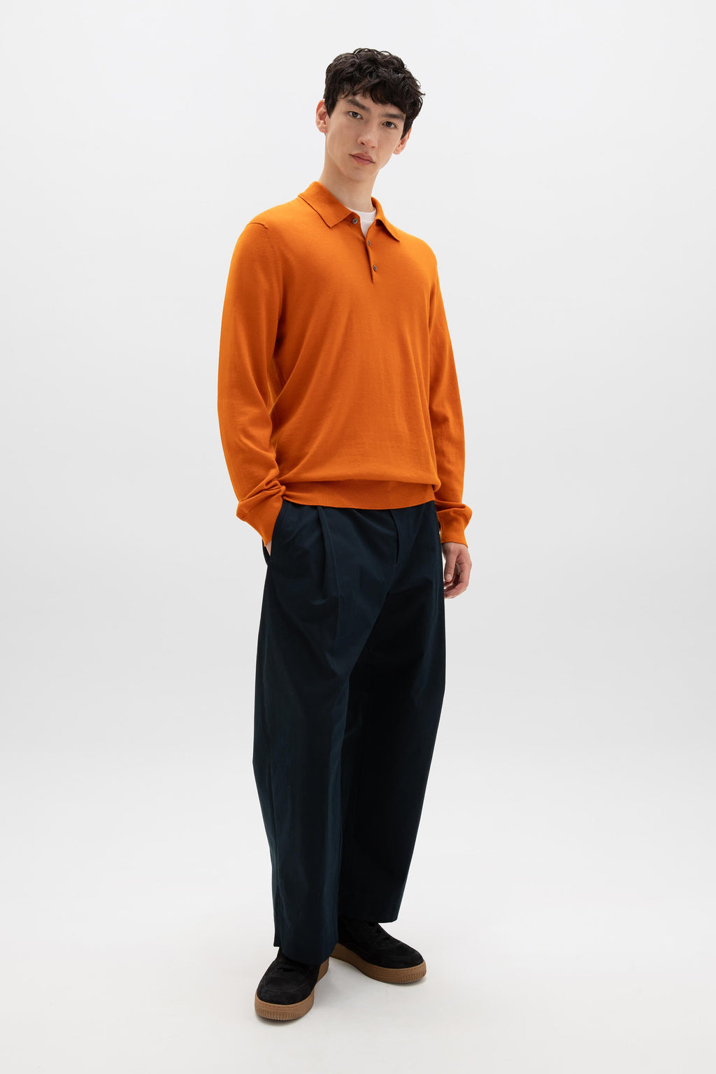 Merino Long Sleeve Orange Polo Shirt