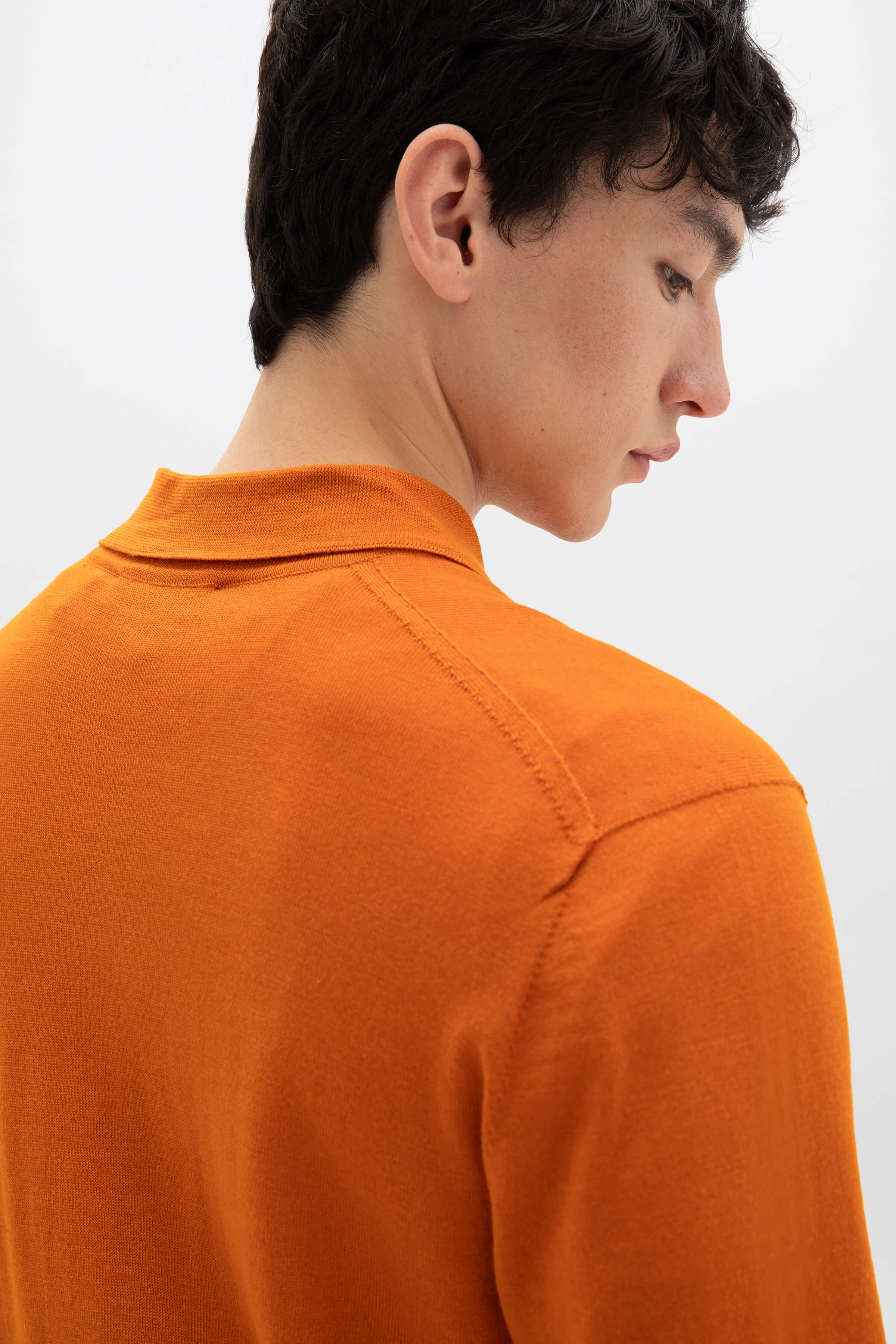 Merino Long Sleeve Orange Polo Shirt