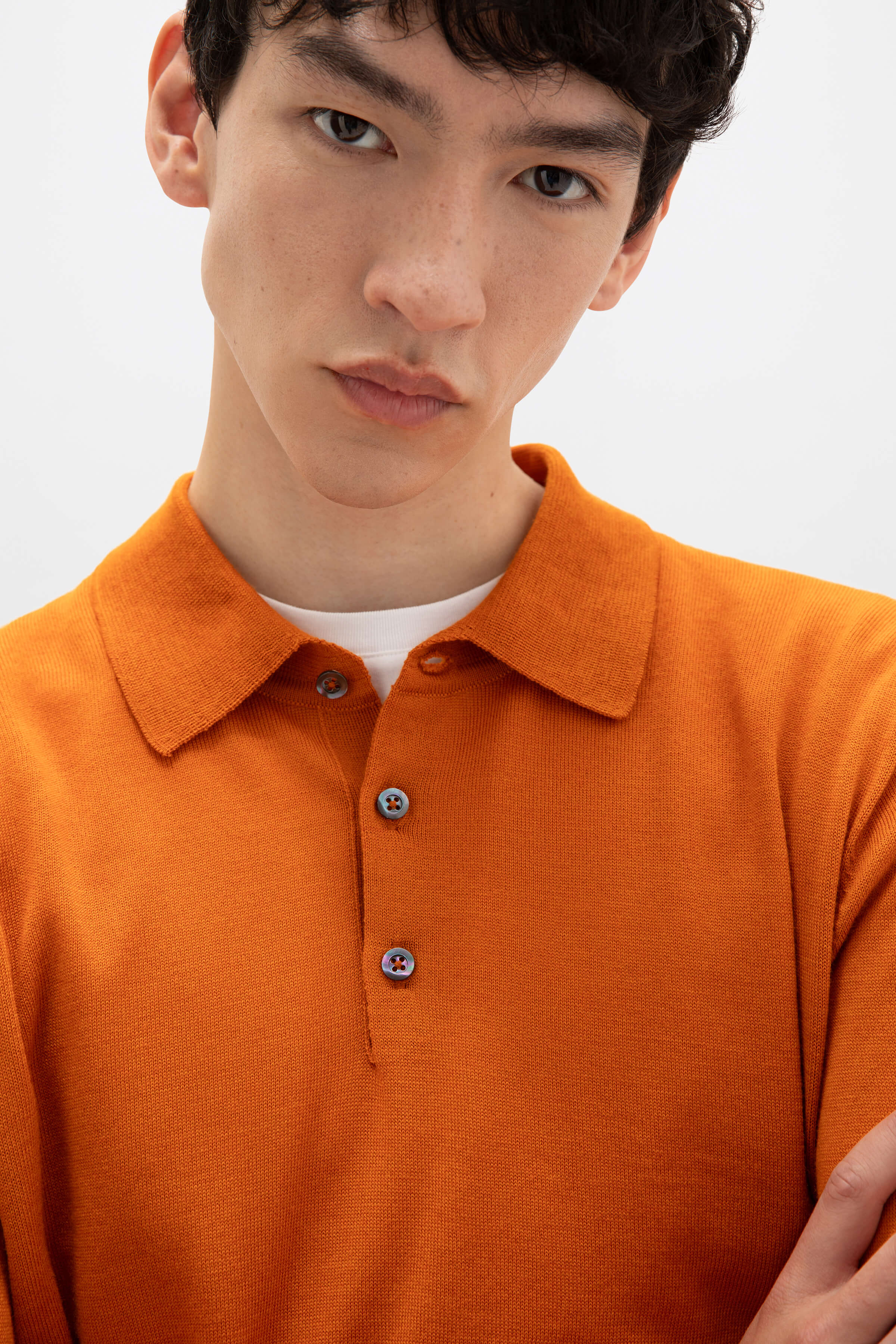 Merino Long Sleeve Orange Polo Shirt