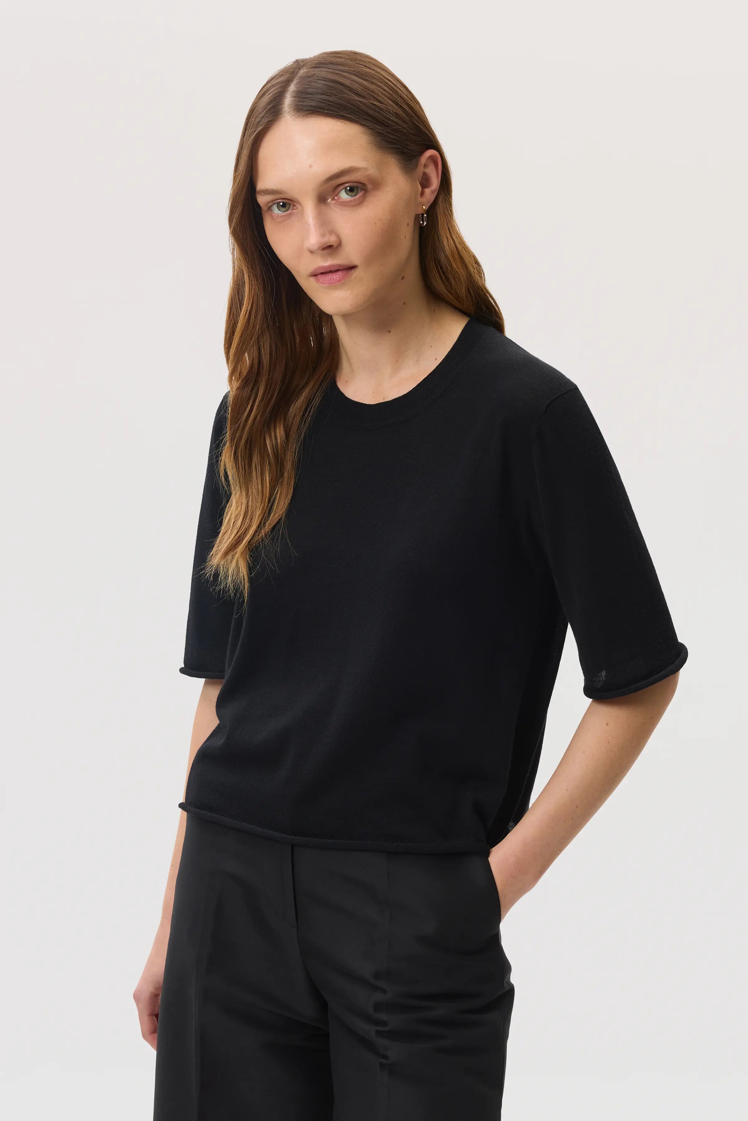 Superfine Merino Wool Black T-Shirt