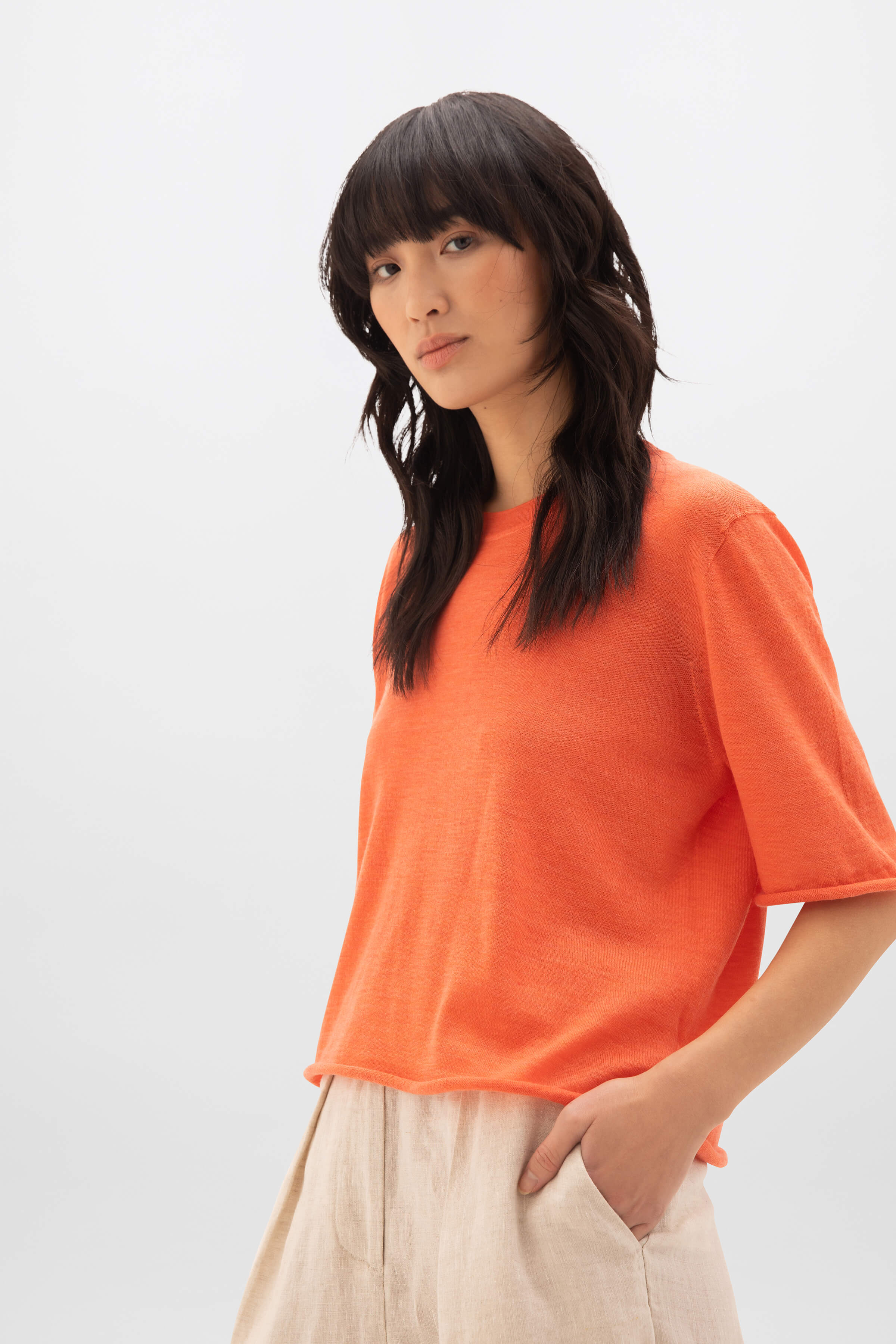 Superfine Merino Scoop Neck Orange T-Shirt
