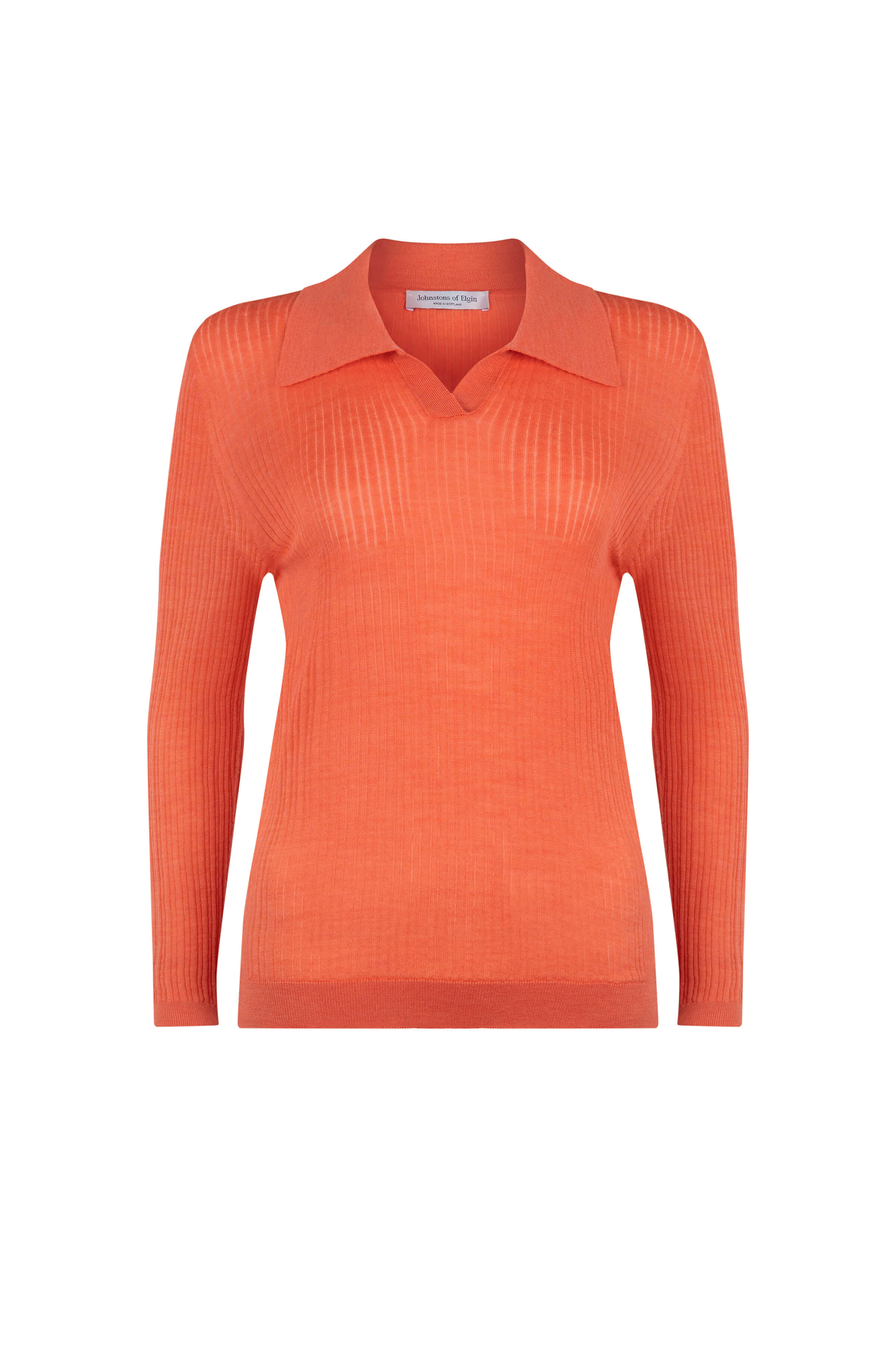 Superfine Merino Ladder Rib Orange Polo Shirt
