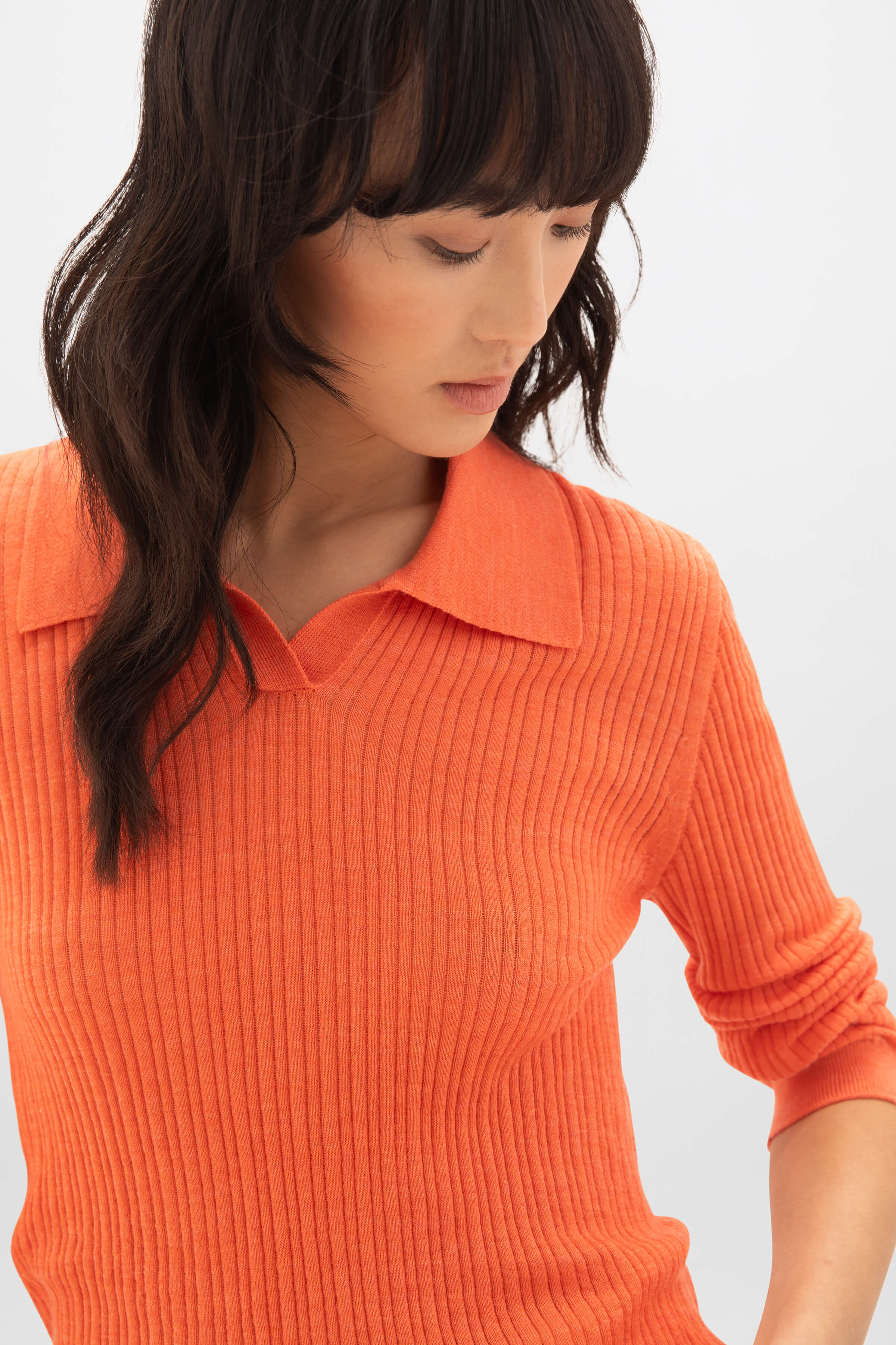 Superfine Merino Ladder Rib Orange Polo Shirt