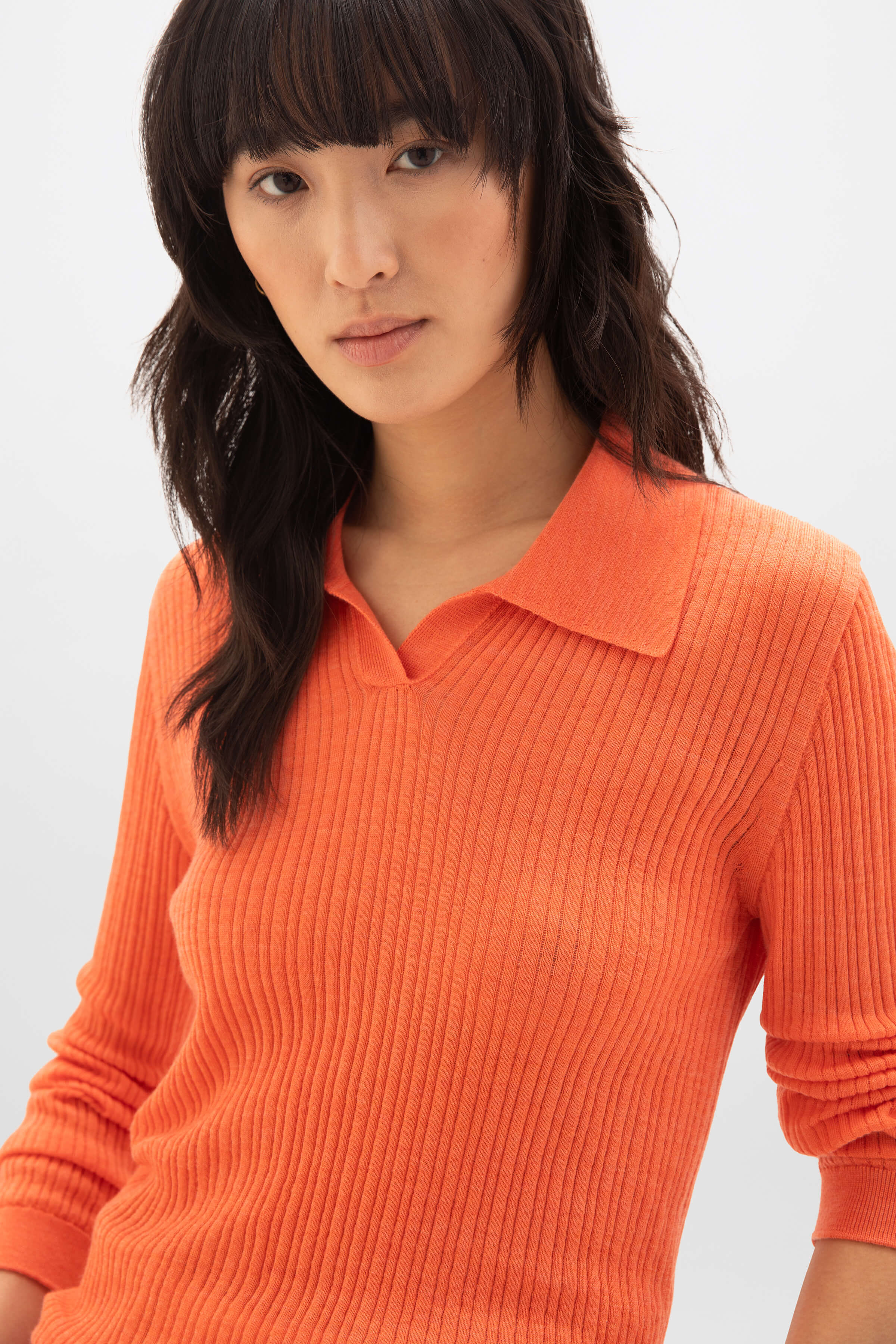 Superfine Merino Ladder Rib Orange Polo Shirt