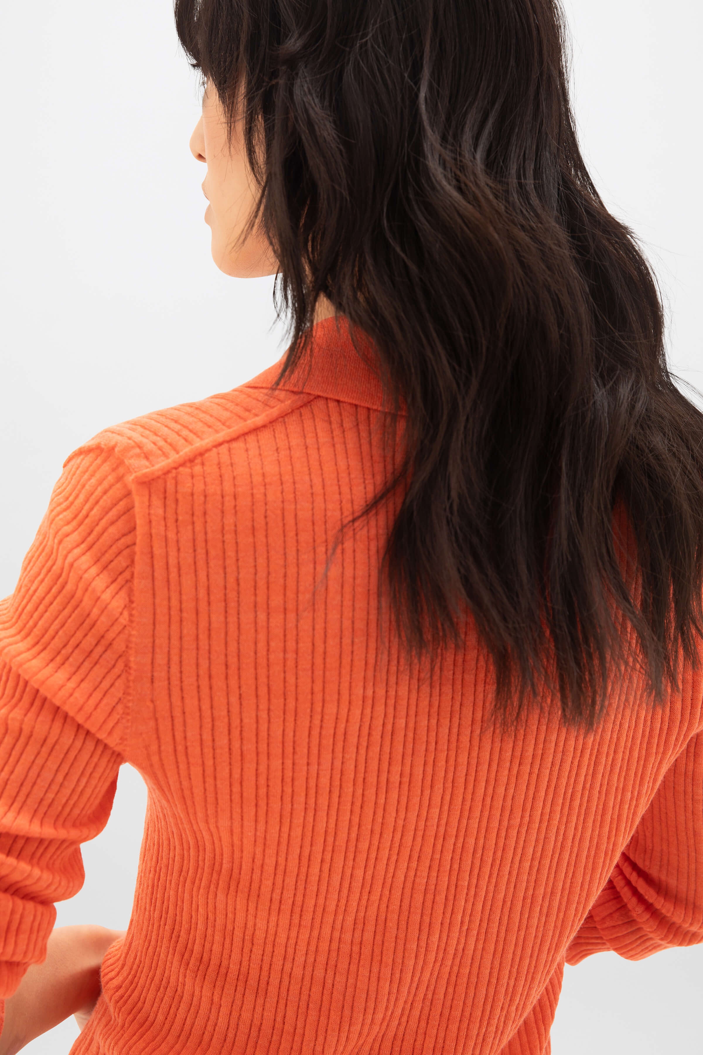 Superfine Merino Ladder Rib Orange Polo Shirt