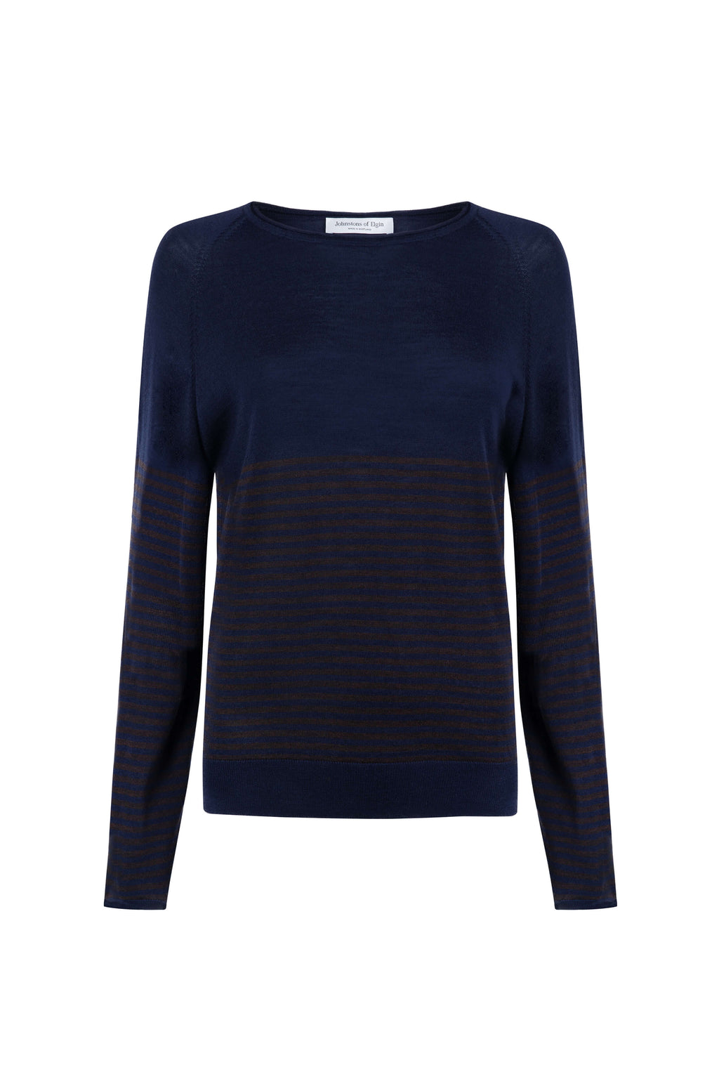 Superfine Merino Bateau Stripe Dark Brown Sweater