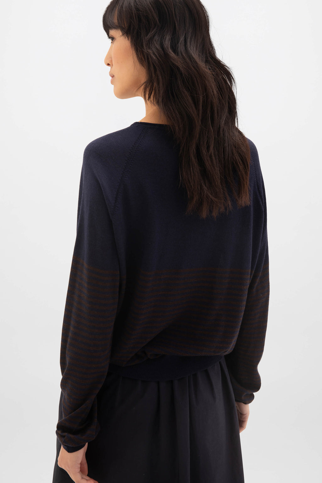 Superfine Merino Bateau Stripe Dark Brown Sweater