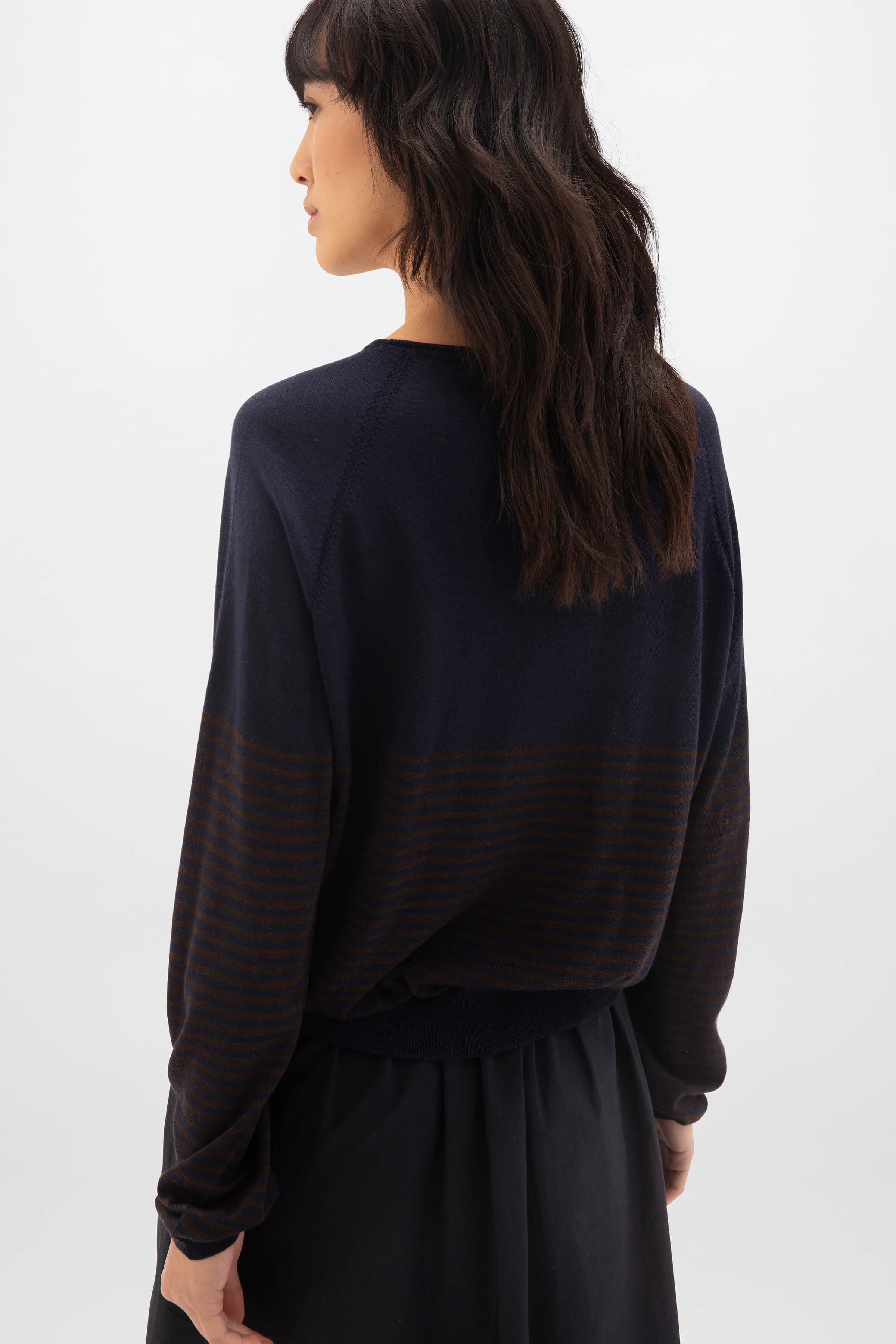 Superfine Merino Bateau Stripe Dark Brown Sweater