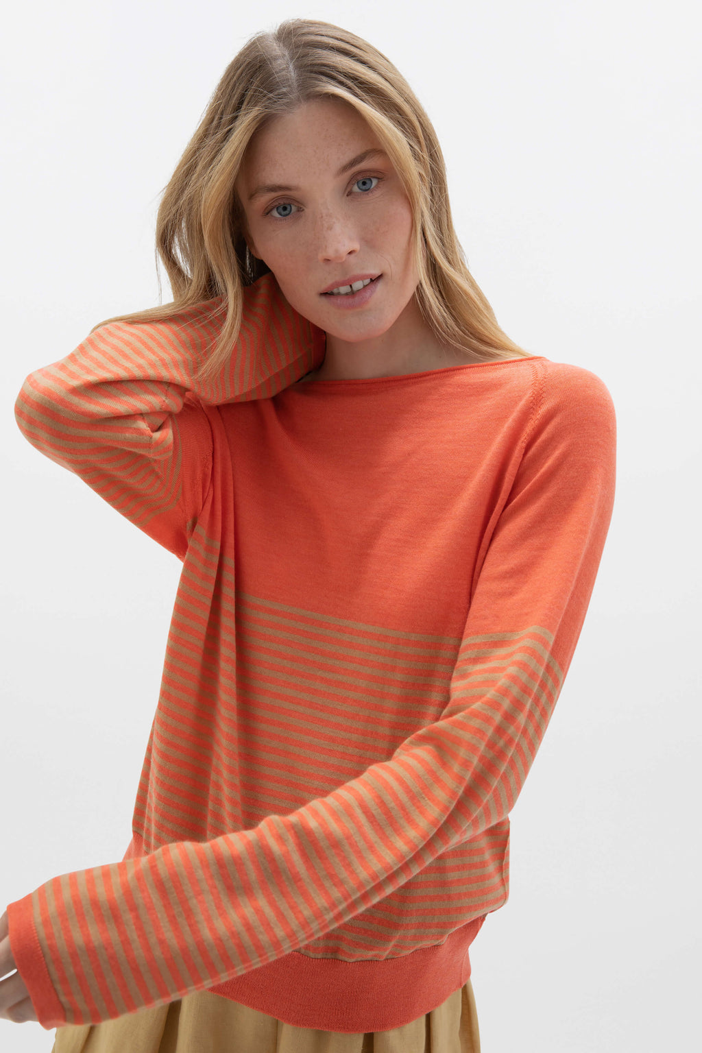 Superfine Merino Bateau Stripe Orange Sweater