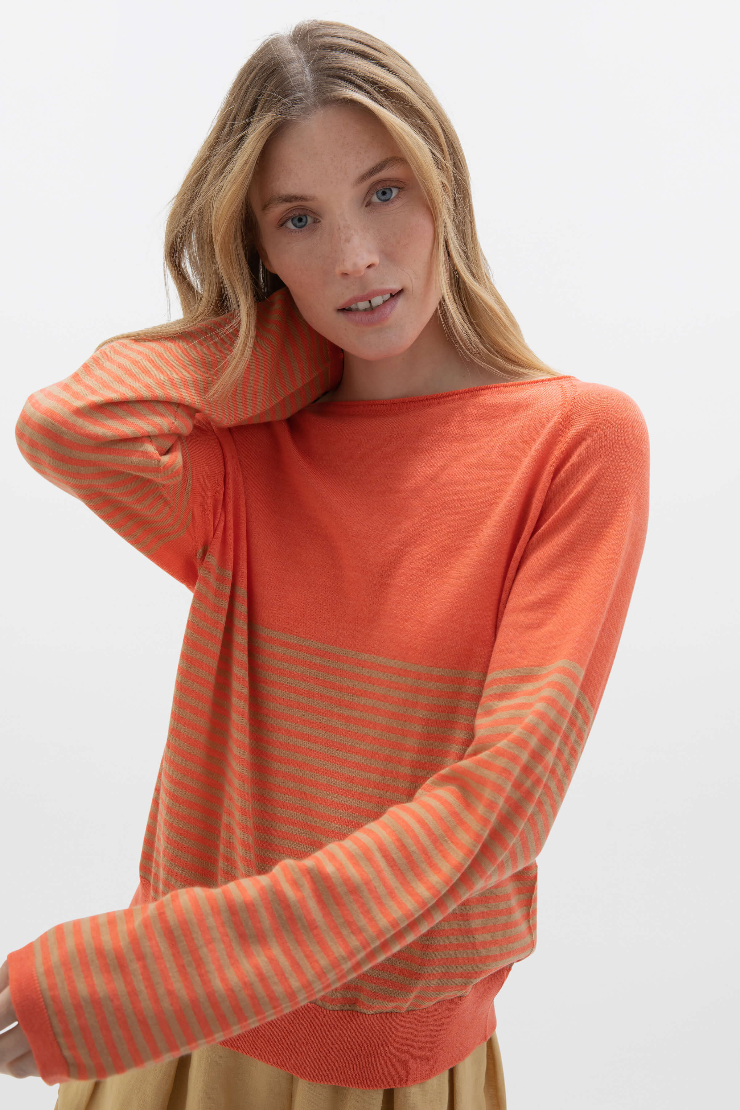 Superfine Merino Bateau Stripe Orange Sweater