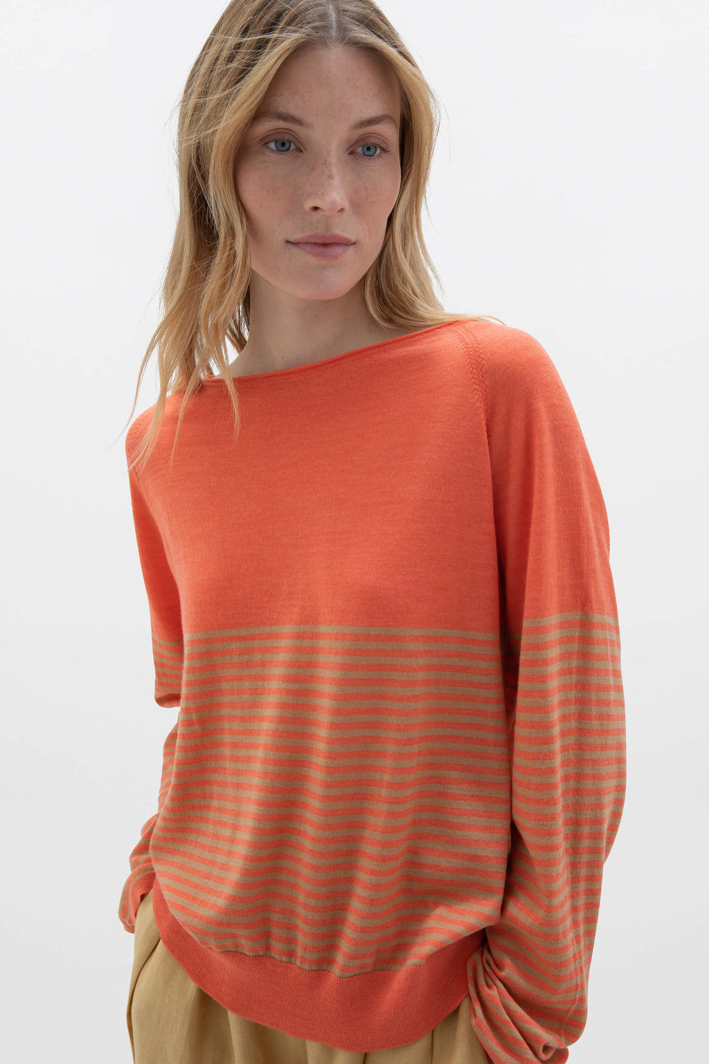 Superfine Merino Bateau Stripe Orange Sweater