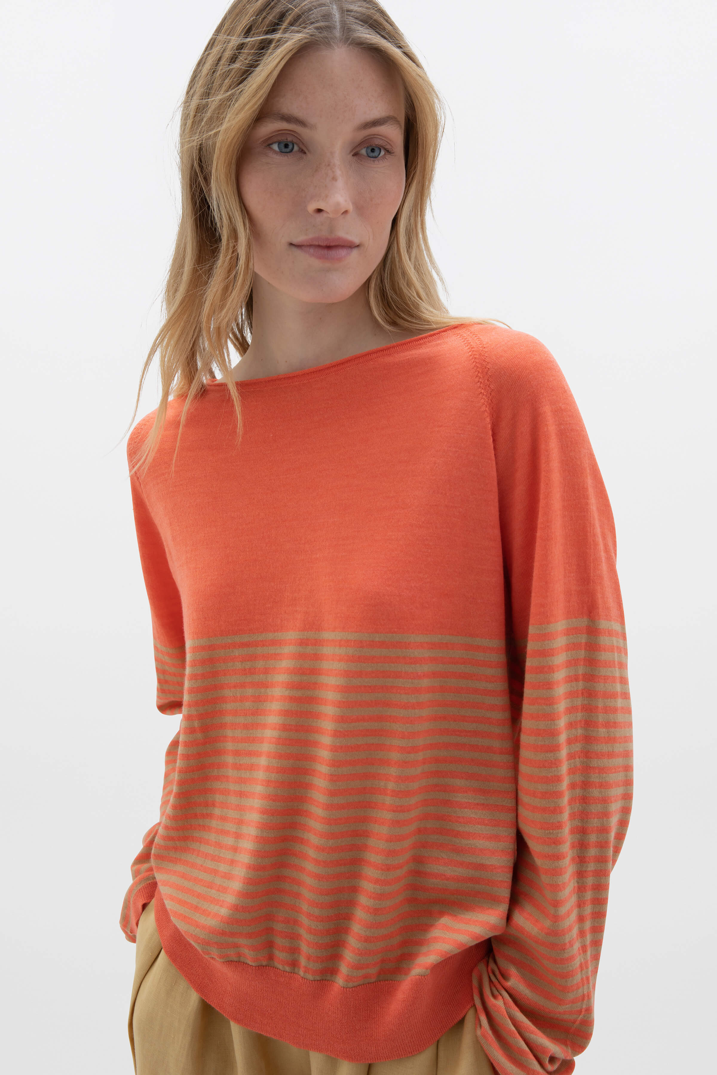 Superfine Merino Bateau Stripe Orange Sweater