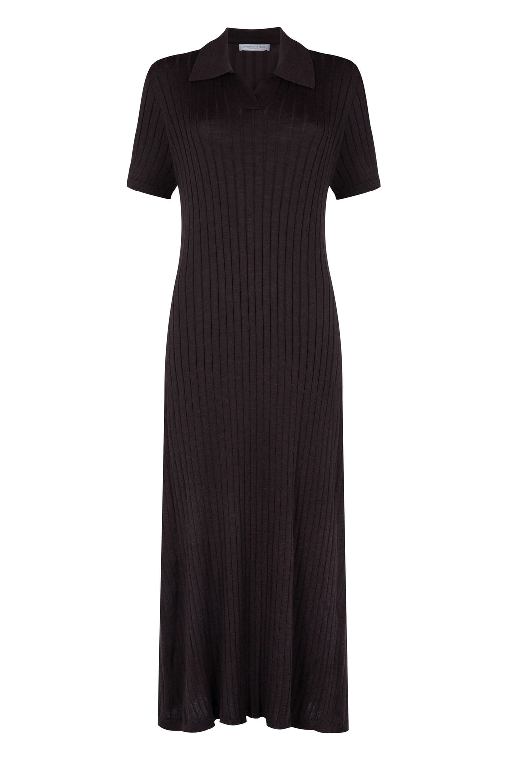 Superfine Merino Ribbed Dark Brown Polo Shirt Dress