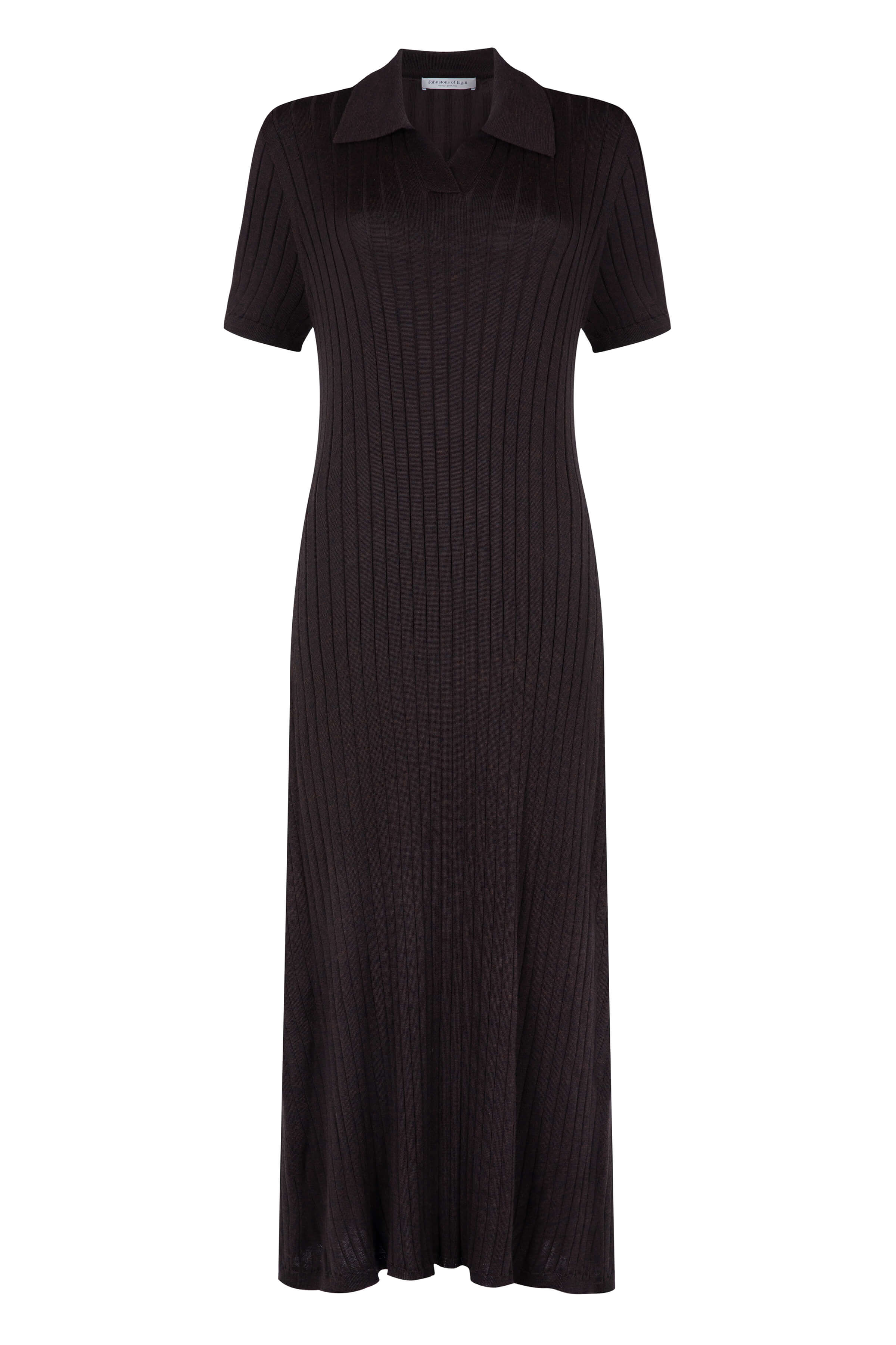 Superfine Merino Ribbed Dark Brown Polo Shirt Dress