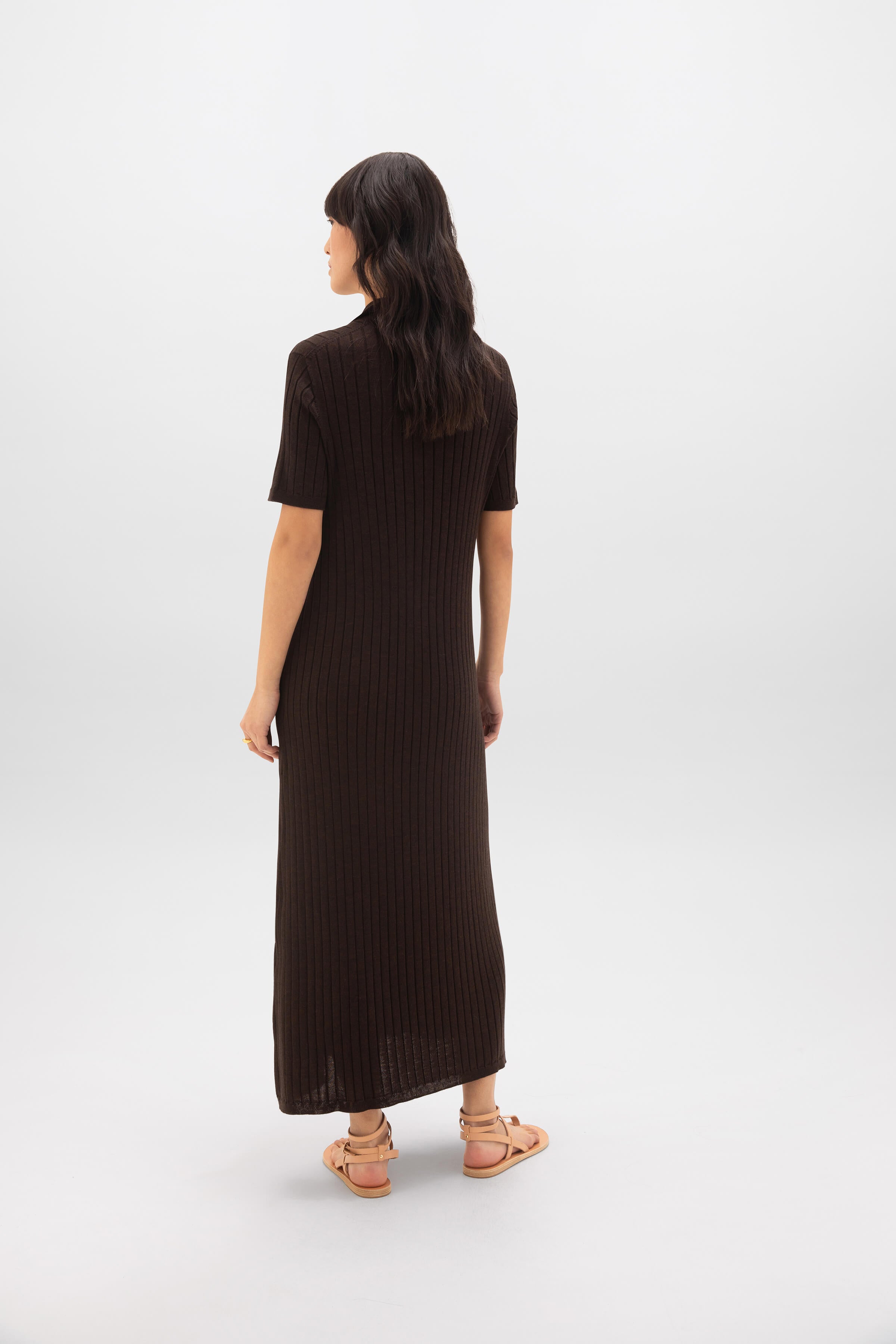 Superfine Merino Ribbed Dark Brown Polo Shirt Dress