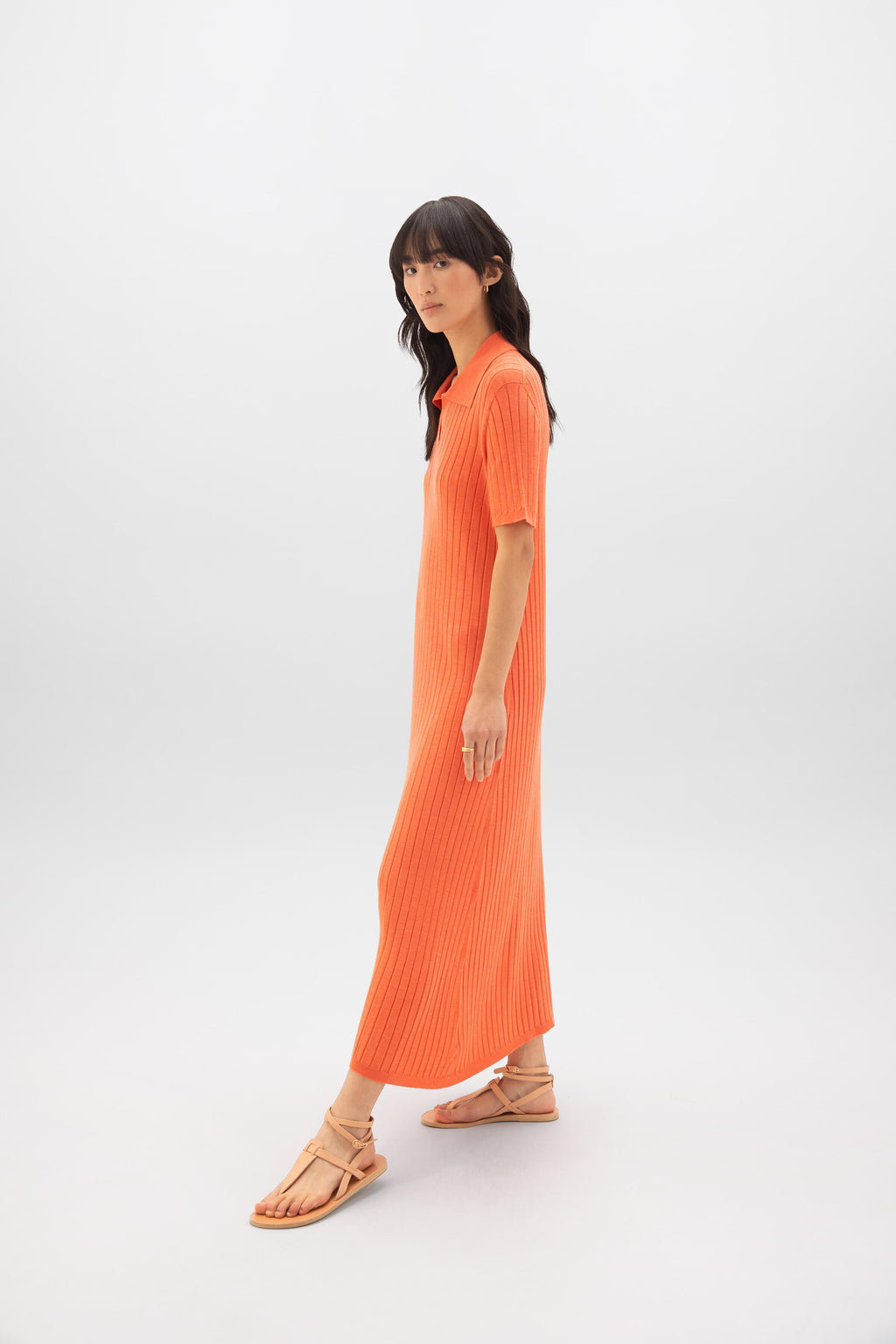 Superfine Merino Ribbed Orange Polo Shirt Dress
