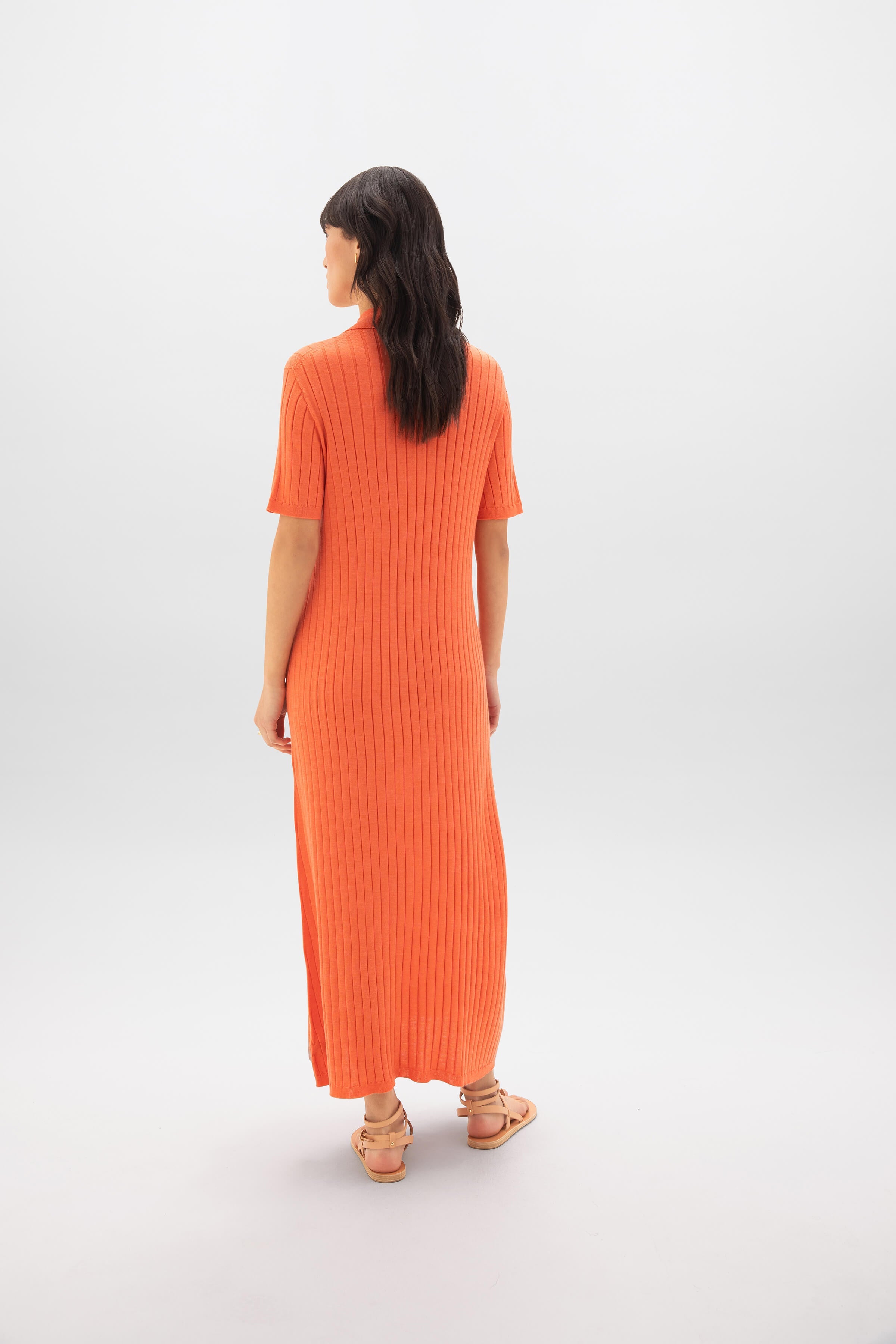 Superfine Merino Ribbed Orange Polo Shirt Dress