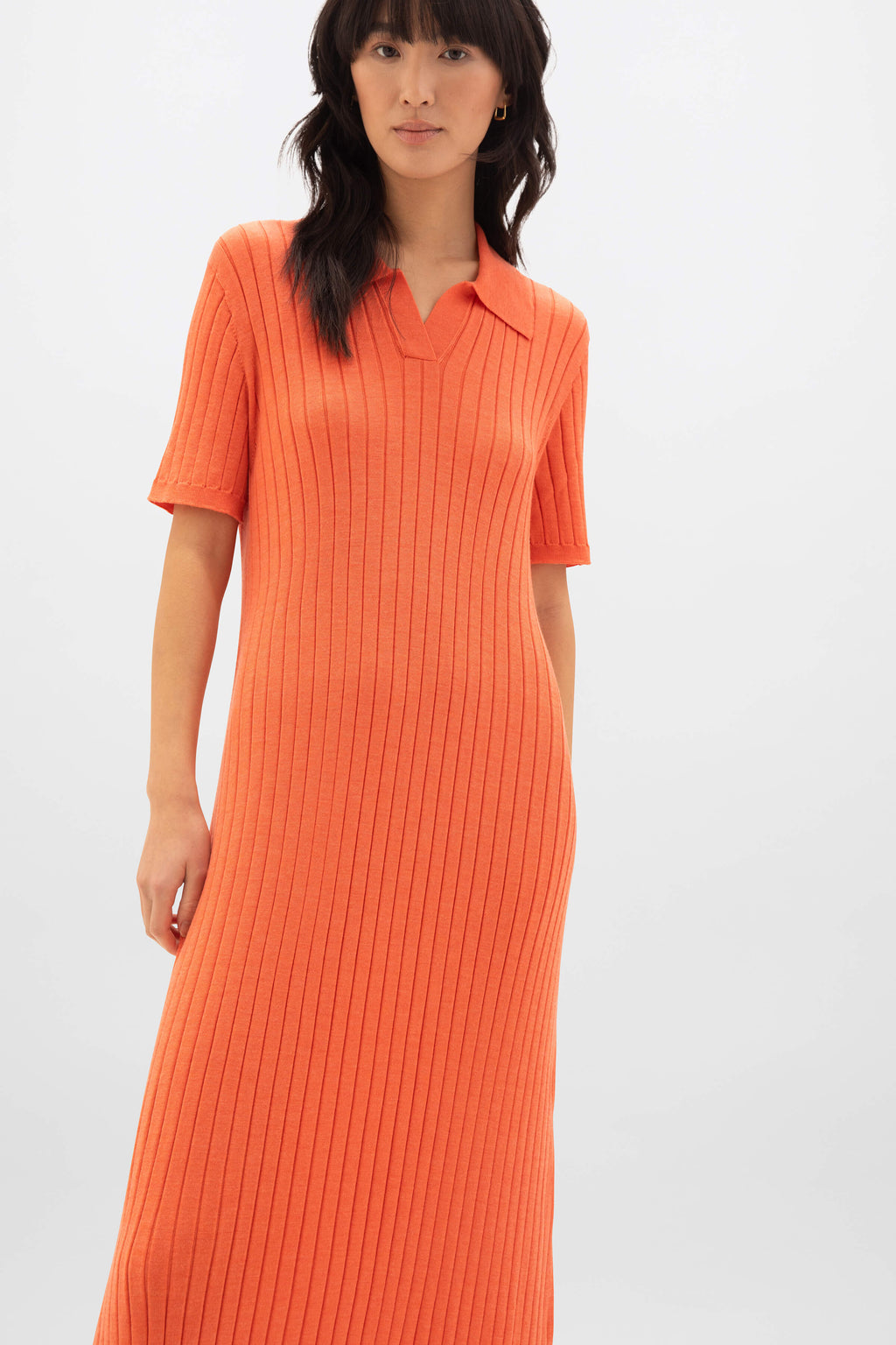 Superfine Merino Ribbed Orange Polo Shirt Dress